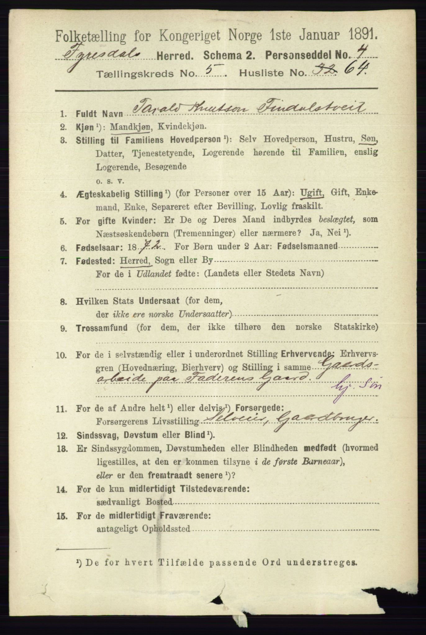 RA, 1891 census for 0831 Fyresdal, 1891, p. 1619