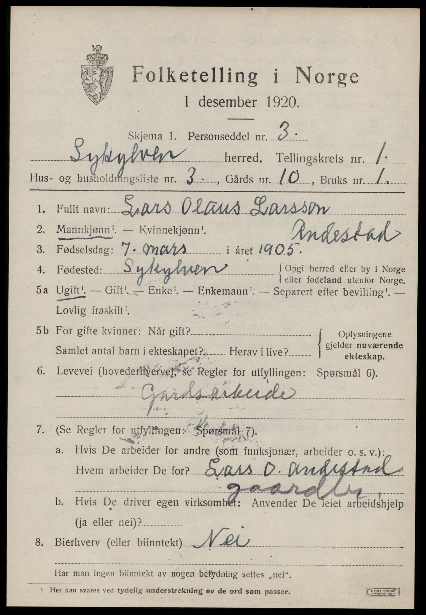 SAT, 1920 census for Sykkylven, 1920, p. 951