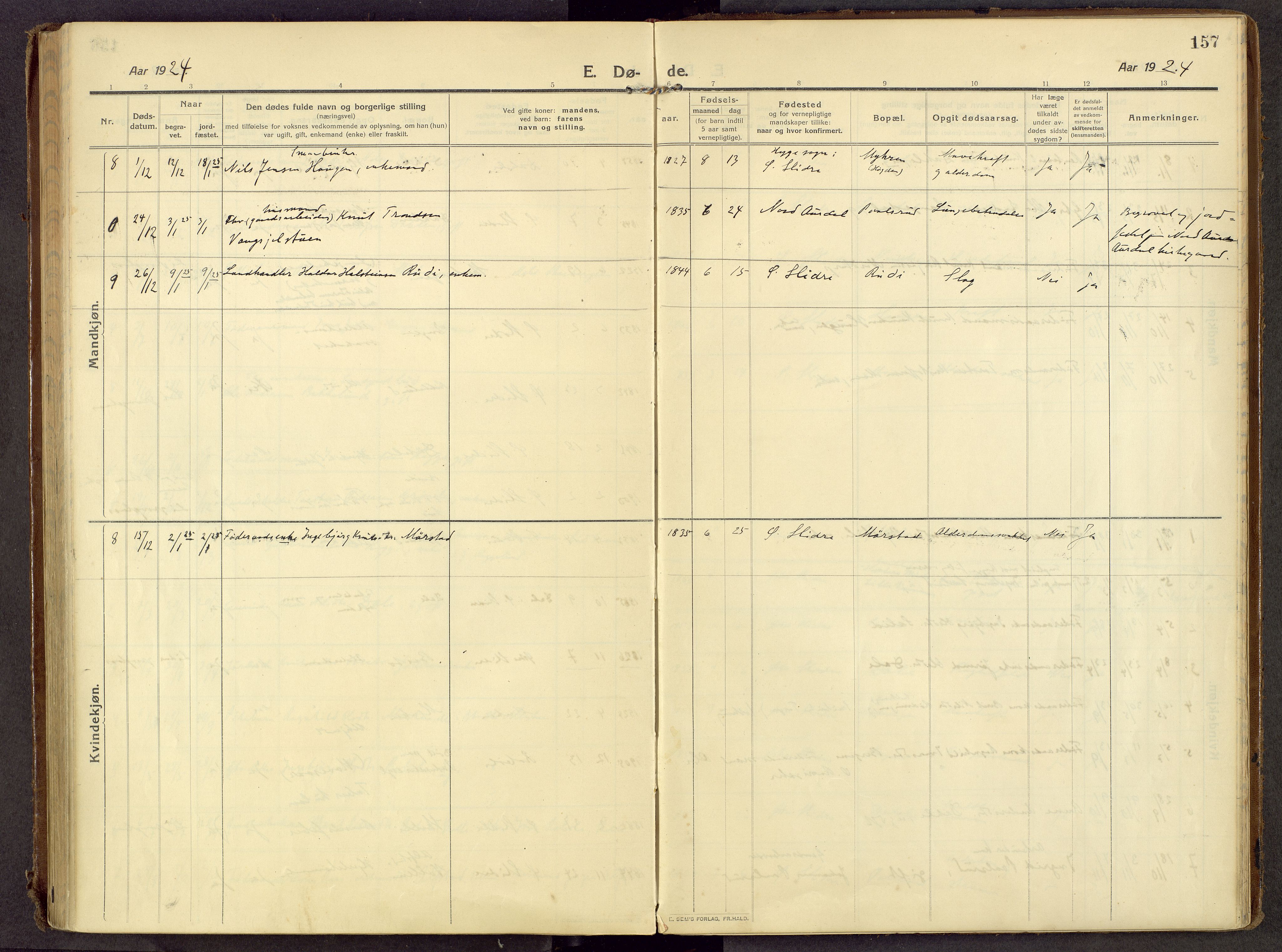 Øystre Slidre prestekontor, AV/SAH-PREST-138/H/Ha/Haa/L0007: Parish register (official) no. 7, 1911-1931, p. 157