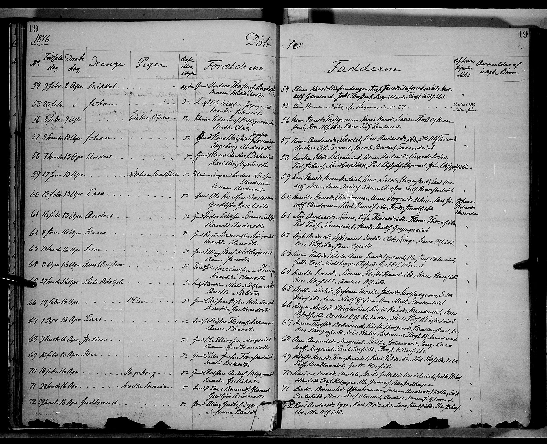 Gran prestekontor, AV/SAH-PREST-112/H/Ha/Haa/L0013: Parish register (official) no. 13, 1875-1879, p. 19