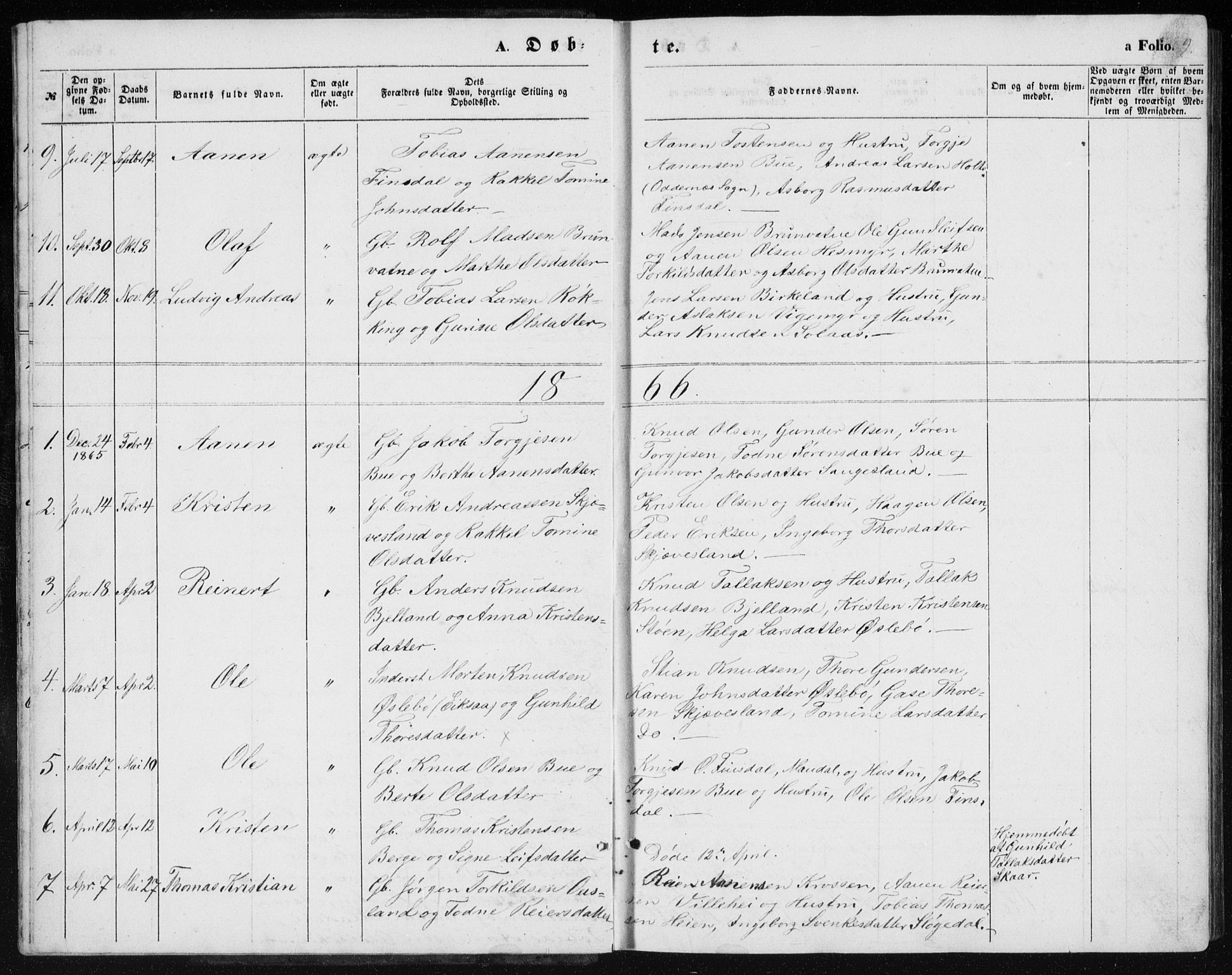 Holum sokneprestkontor, AV/SAK-1111-0022/F/Fb/Fbc/L0002: Parish register (copy) no. B 2, 1860-1882, p. 9