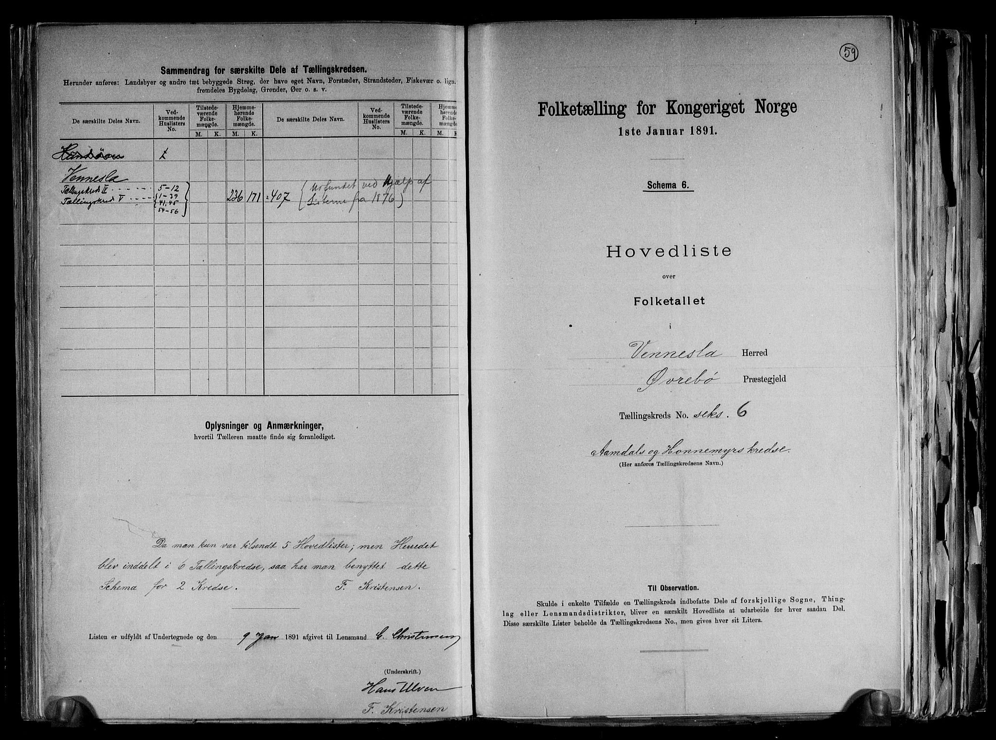 RA, 1891 census for 1014 Vennesla, 1891, p. 13