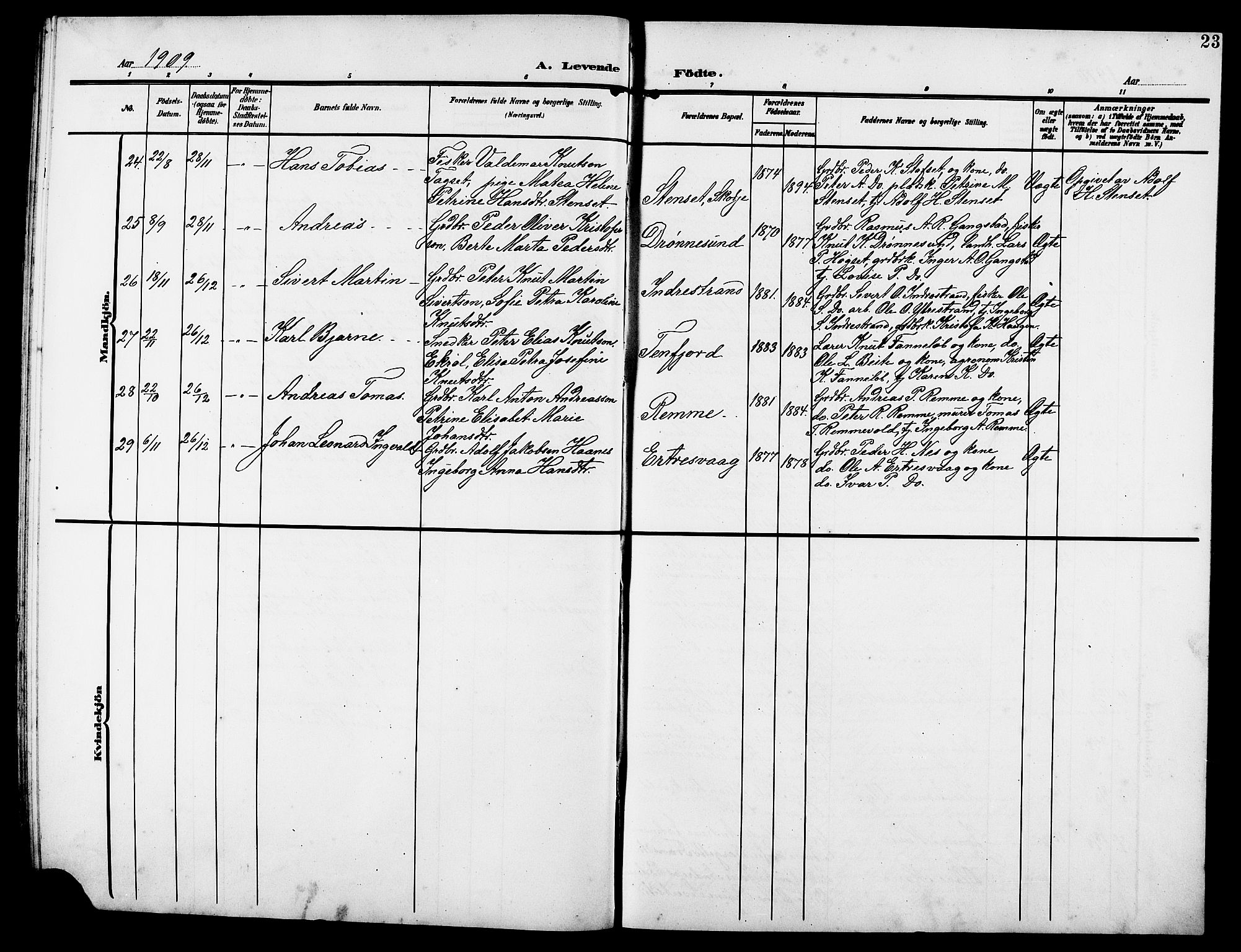 Ministerialprotokoller, klokkerbøker og fødselsregistre - Møre og Romsdal, AV/SAT-A-1454/525/L0377: Parish register (copy) no. 525C03, 1903-1917, p. 23