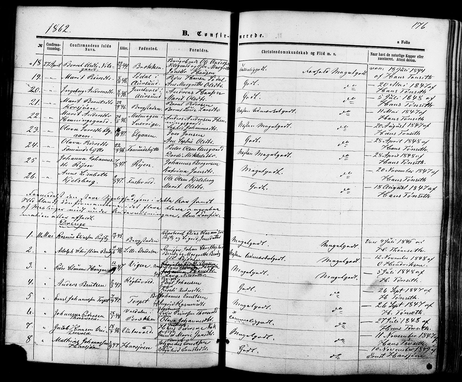 Ministerialprotokoller, klokkerbøker og fødselsregistre - Sør-Trøndelag, SAT/A-1456/681/L0932: Parish register (official) no. 681A10, 1860-1878, p. 176