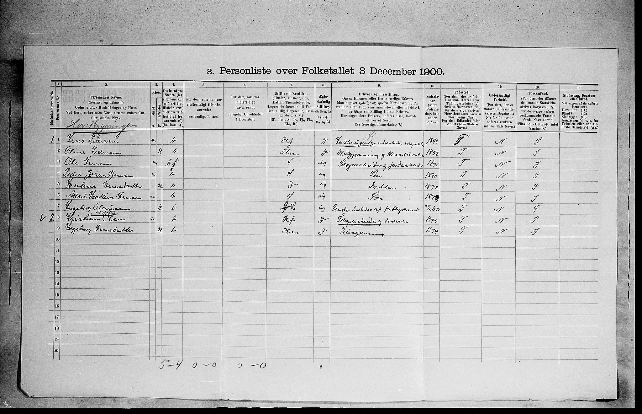 SAH, 1900 census for Stange, 1900, p. 2269