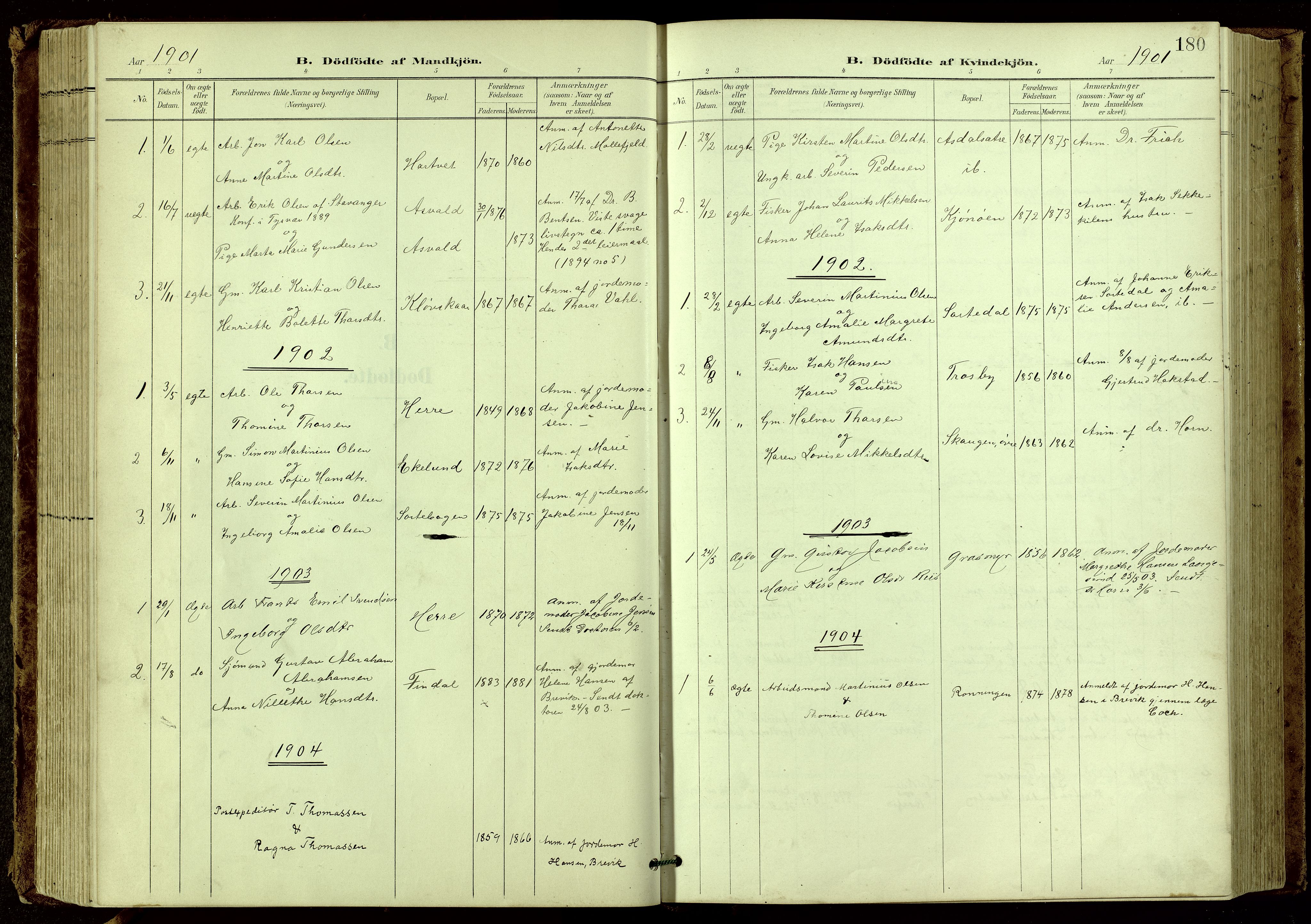 Bamble kirkebøker, SAKO/A-253/G/Ga/L0010: Parish register (copy) no. I 10, 1901-1919, p. 180