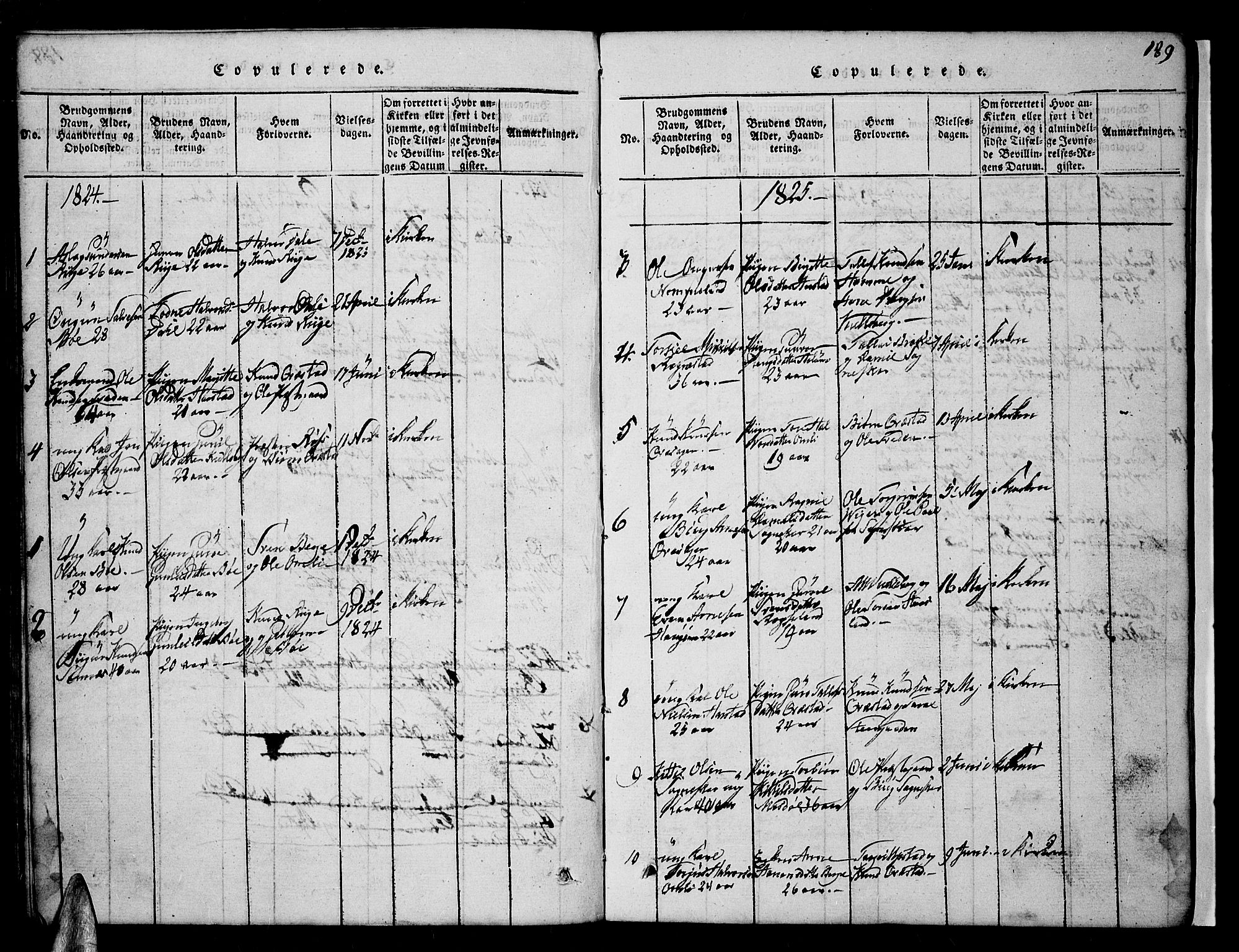 Valle sokneprestkontor, AV/SAK-1111-0044/F/Fb/Fbc/L0001: Parish register (copy) no. B 1 /1, 1816-1829, p. 189