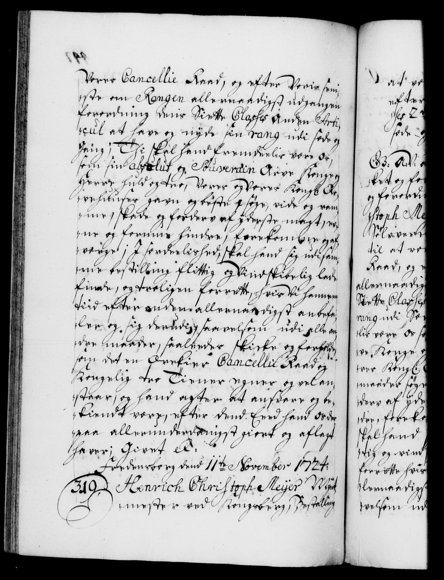 Danske Kanselli 1572-1799, AV/RA-EA-3023/F/Fc/Fca/Fcaa/L0024: Norske registre, 1723-1725, p. 447b