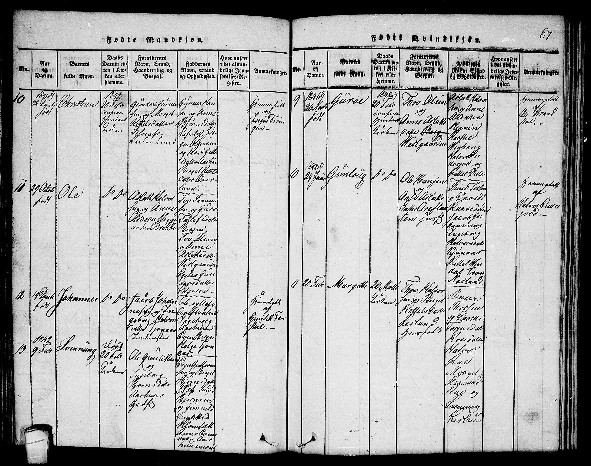 Seljord kirkebøker, SAKO/A-20/F/Fc/L0001: Parish register (official) no. III 1, 1815-1831, p. 67