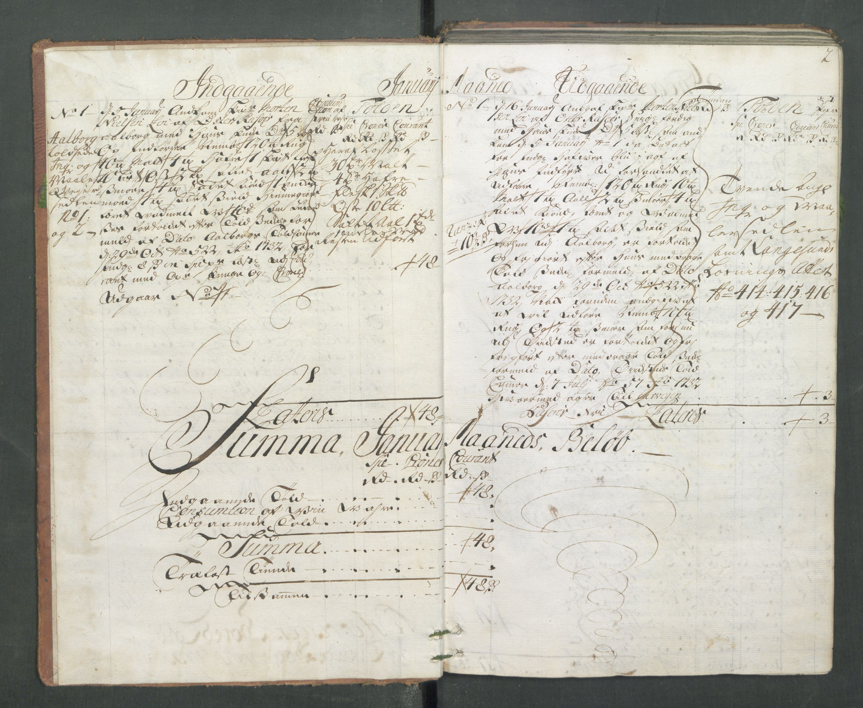 Generaltollkammeret, tollregnskaper, AV/RA-EA-5490/R14/L0013/0001: Tollregnskaper Øster-Risør / Hovedtollbok, 1733, p. 1b-2a