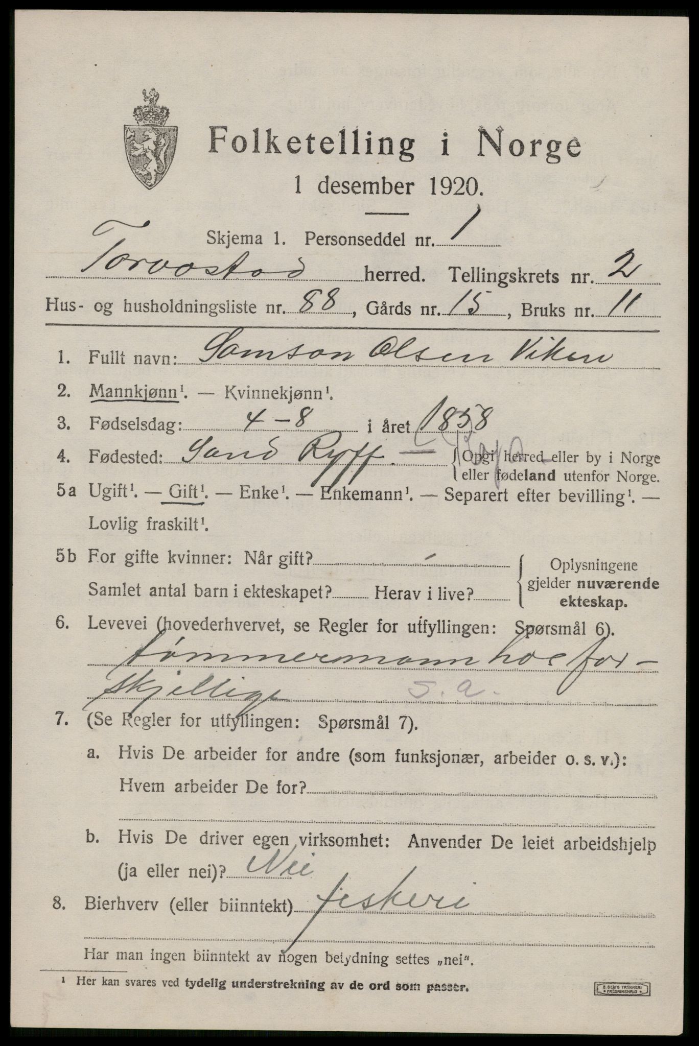 SAST, 1920 census for Torvastad, 1920, p. 2918