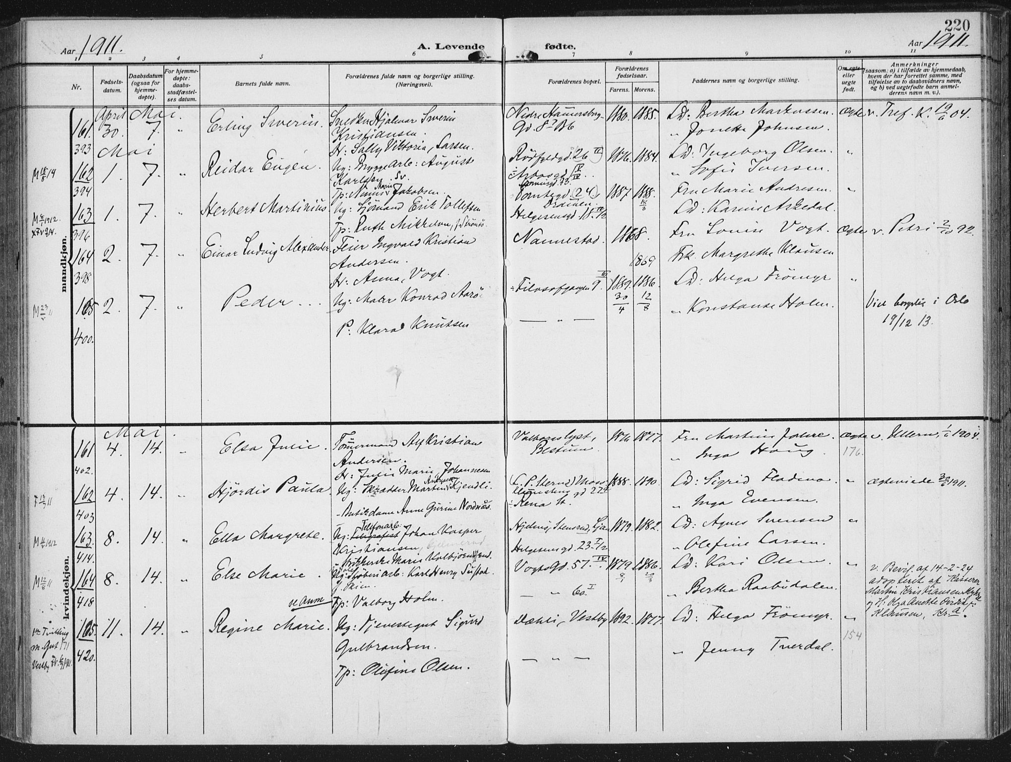 Rikshospitalet prestekontor Kirkebøker, SAO/A-10309b/F/L0014: Parish register (official) no. 14, 1909-1912, p. 220