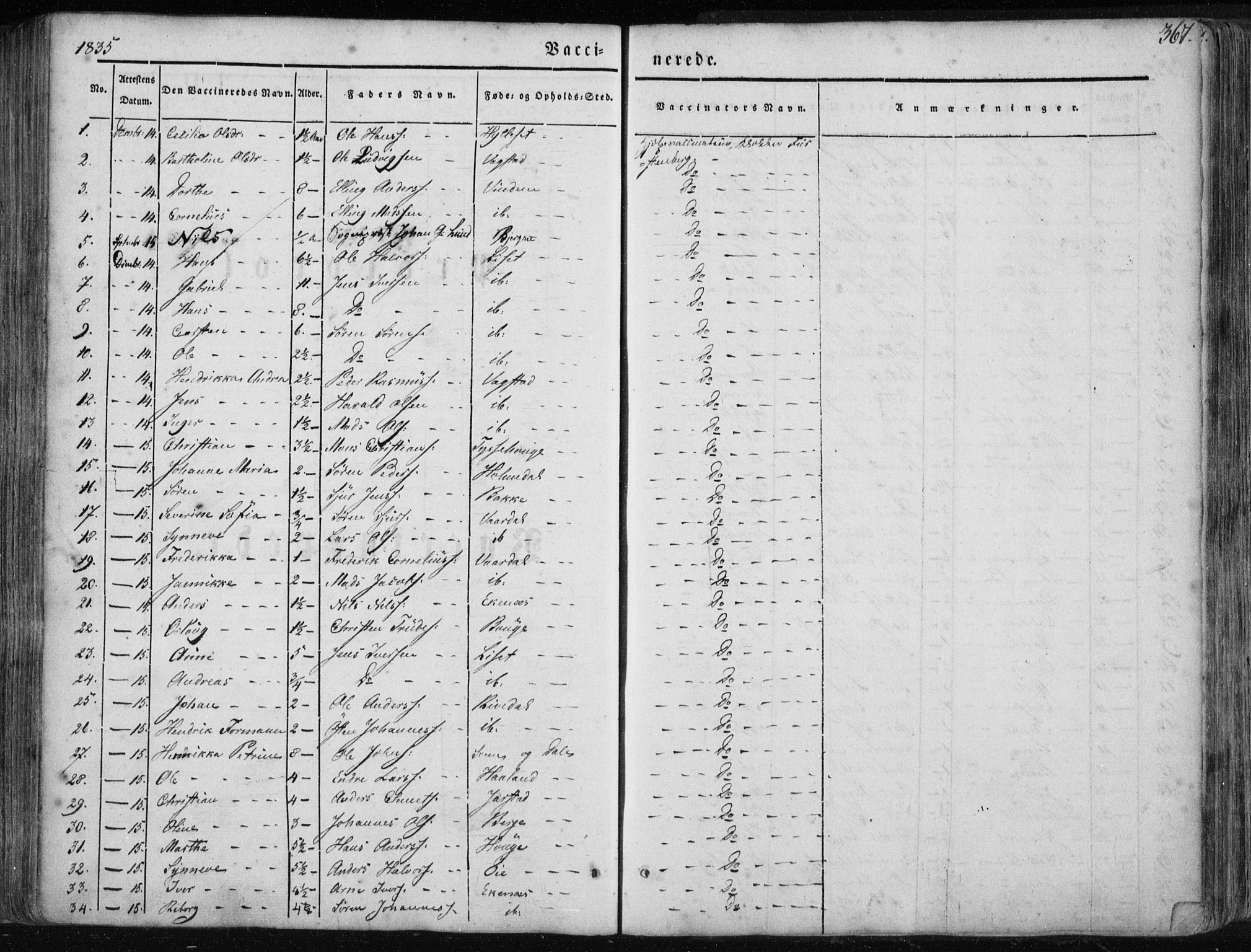 Fjaler sokneprestembete, SAB/A-79801/H/Haa/Haaa/L0006: Parish register (official) no. A 6, 1835-1884, p. 367