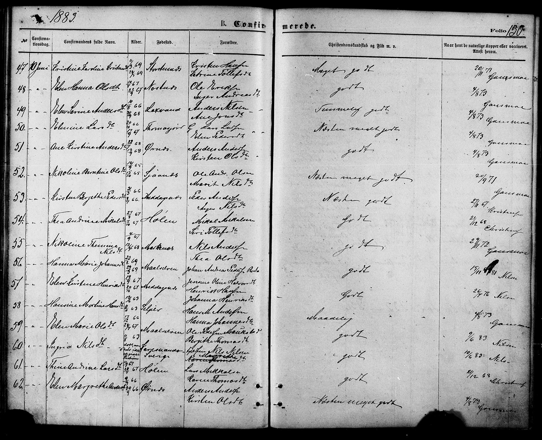 Balsfjord sokneprestembete, SATØ/S-1303/G/Ga/L0004kirke: Parish register (official) no. 4, 1871-1883, p. 130