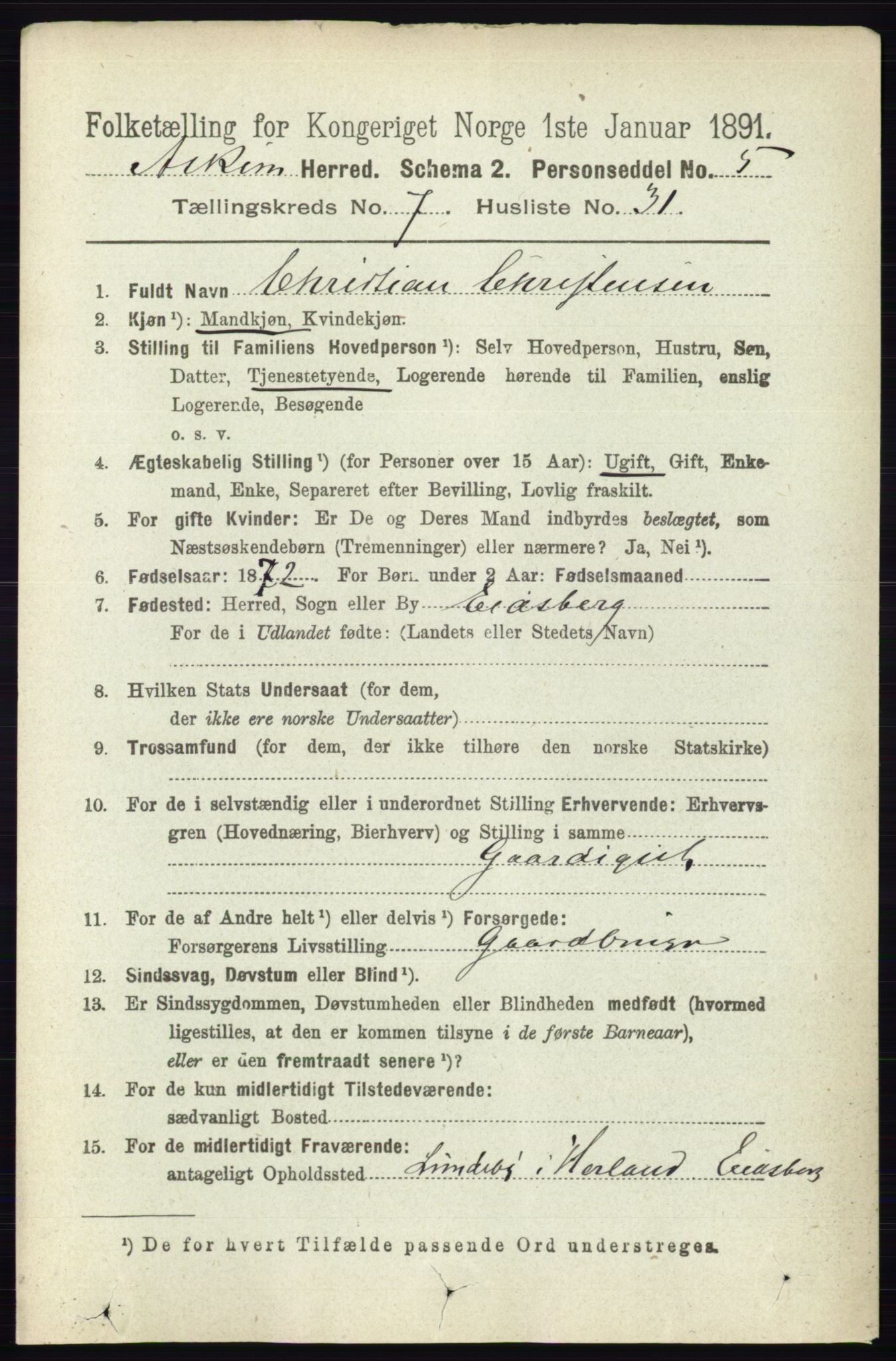 RA, 1891 census for 0124 Askim, 1891, p. 1194