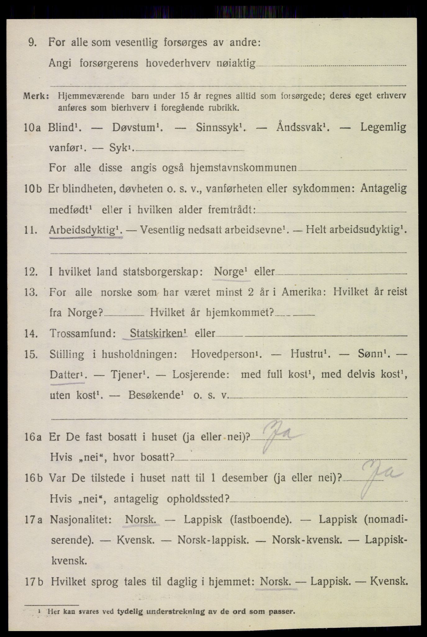 SAT, 1920 census for Verdal, 1920, p. 9182