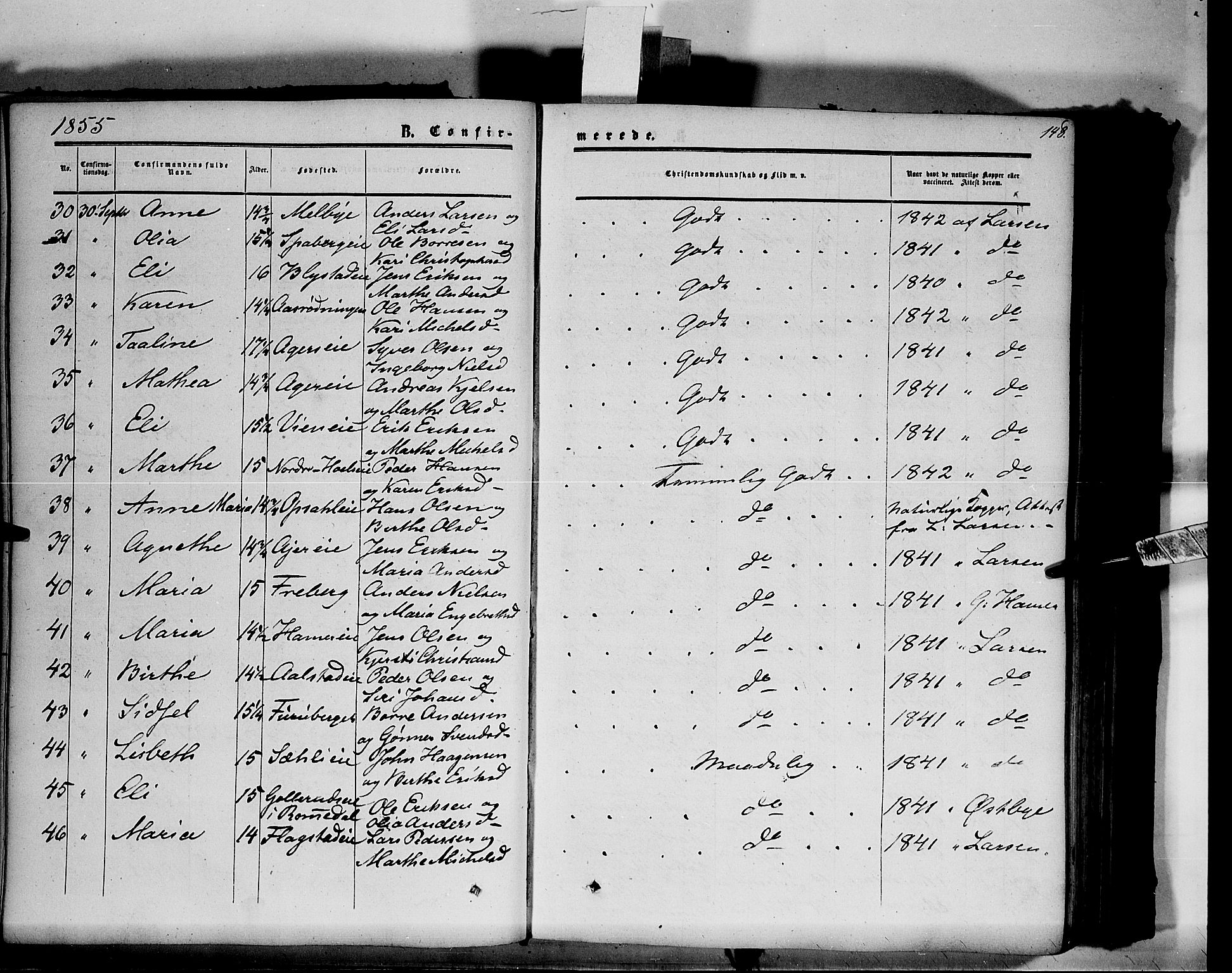 Vang prestekontor, Hedmark, SAH/PREST-008/H/Ha/Haa/L0012: Parish register (official) no. 12, 1855-1870, p. 148