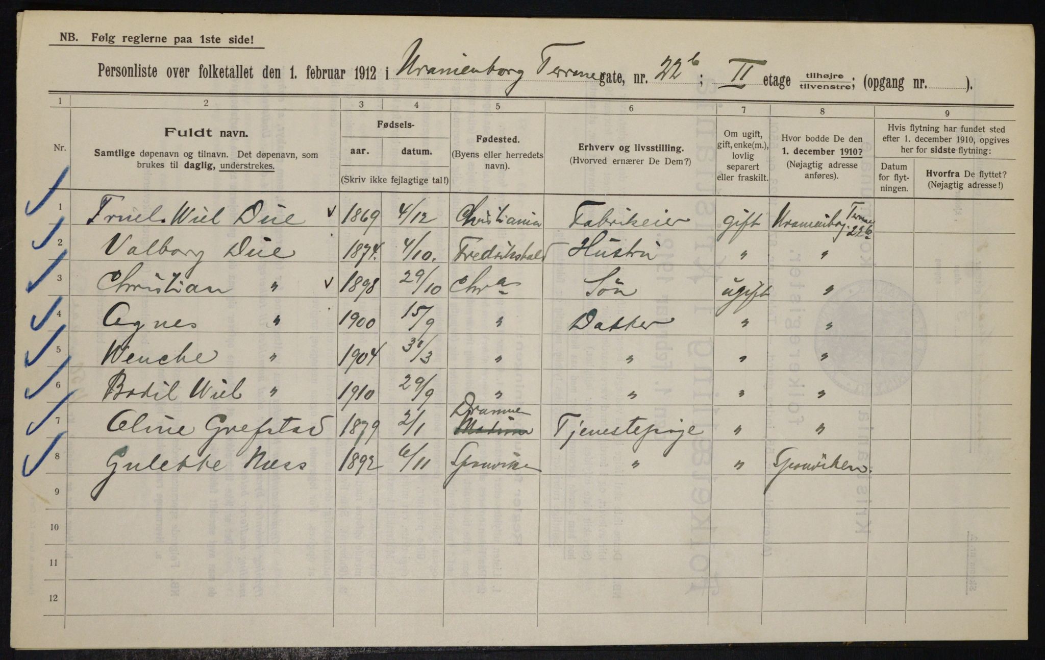 OBA, Municipal Census 1912 for Kristiania, 1912, p. 120334