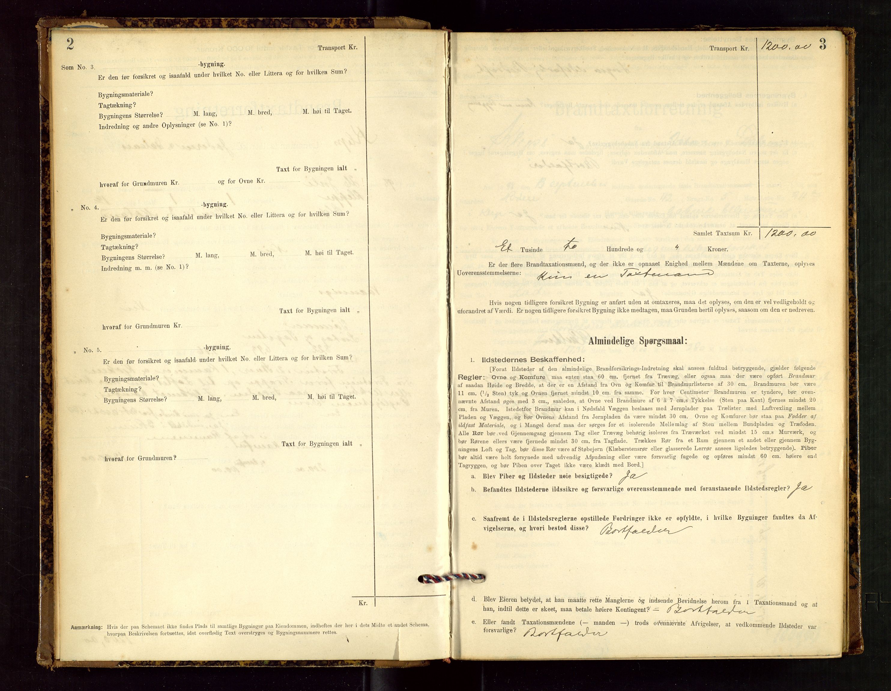Klepp lensmannskontor, SAST/A-100163/Goc/L0002: "Brandtaxationsprotokol" m/register, 1898-1902, p. 2-3