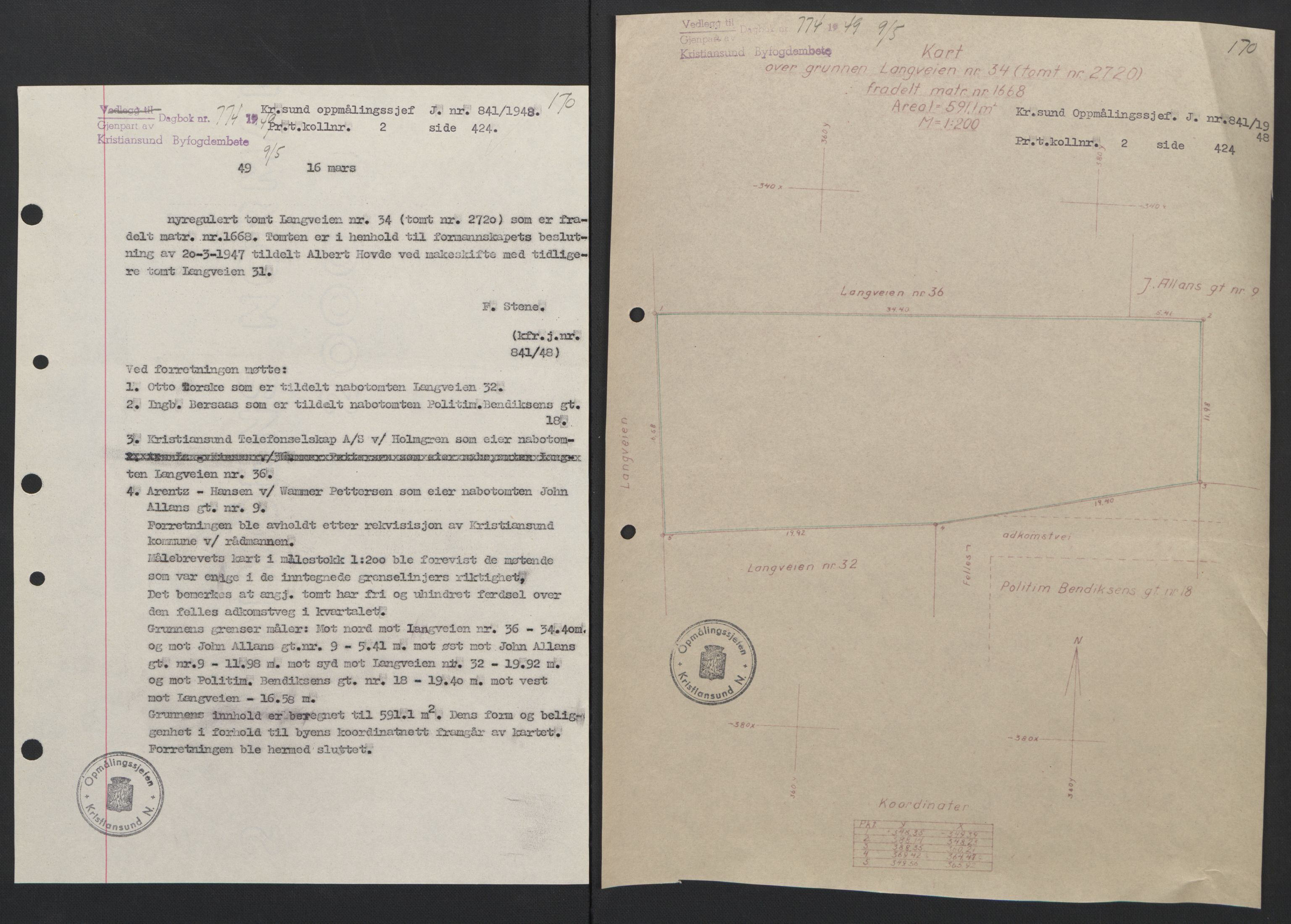 Kristiansund byfogd, AV/SAT-A-4587/A/27: Mortgage book no. 42, 1947-1950, Diary no: : 774/1949