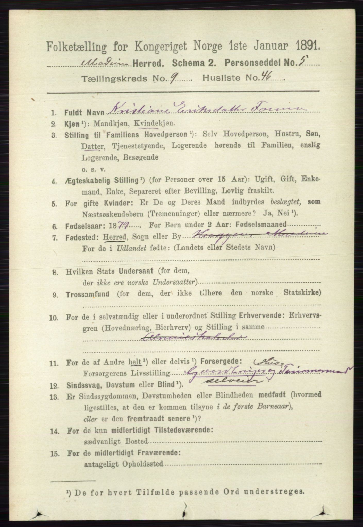 RA, 1891 census for 0623 Modum, 1891, p. 3720