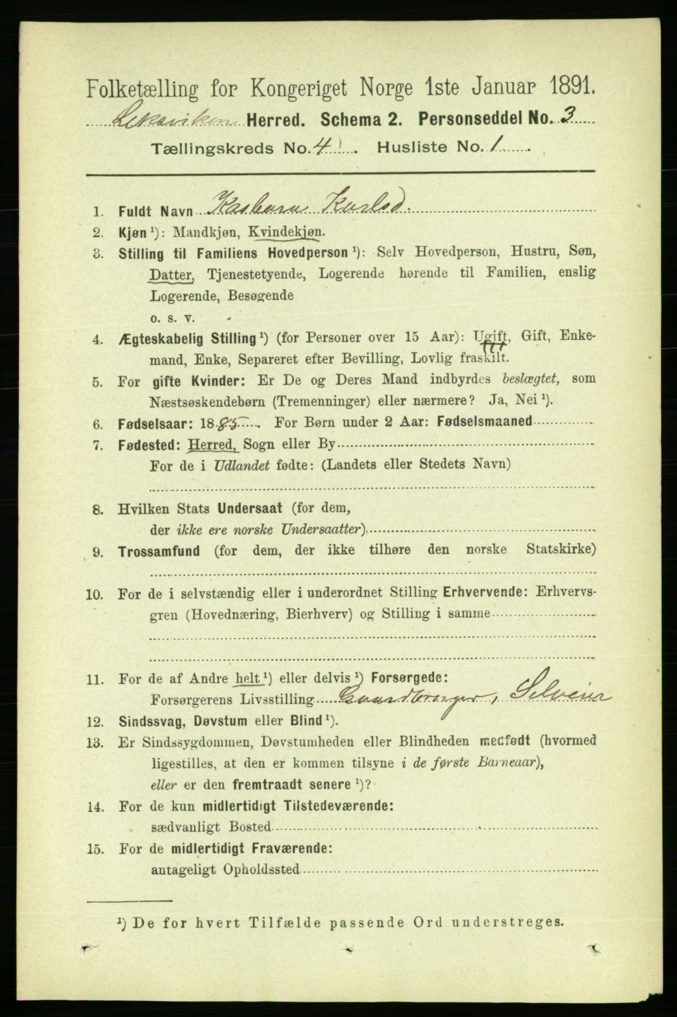 RA, 1891 census for 1718 Leksvik, 1891, p. 1911