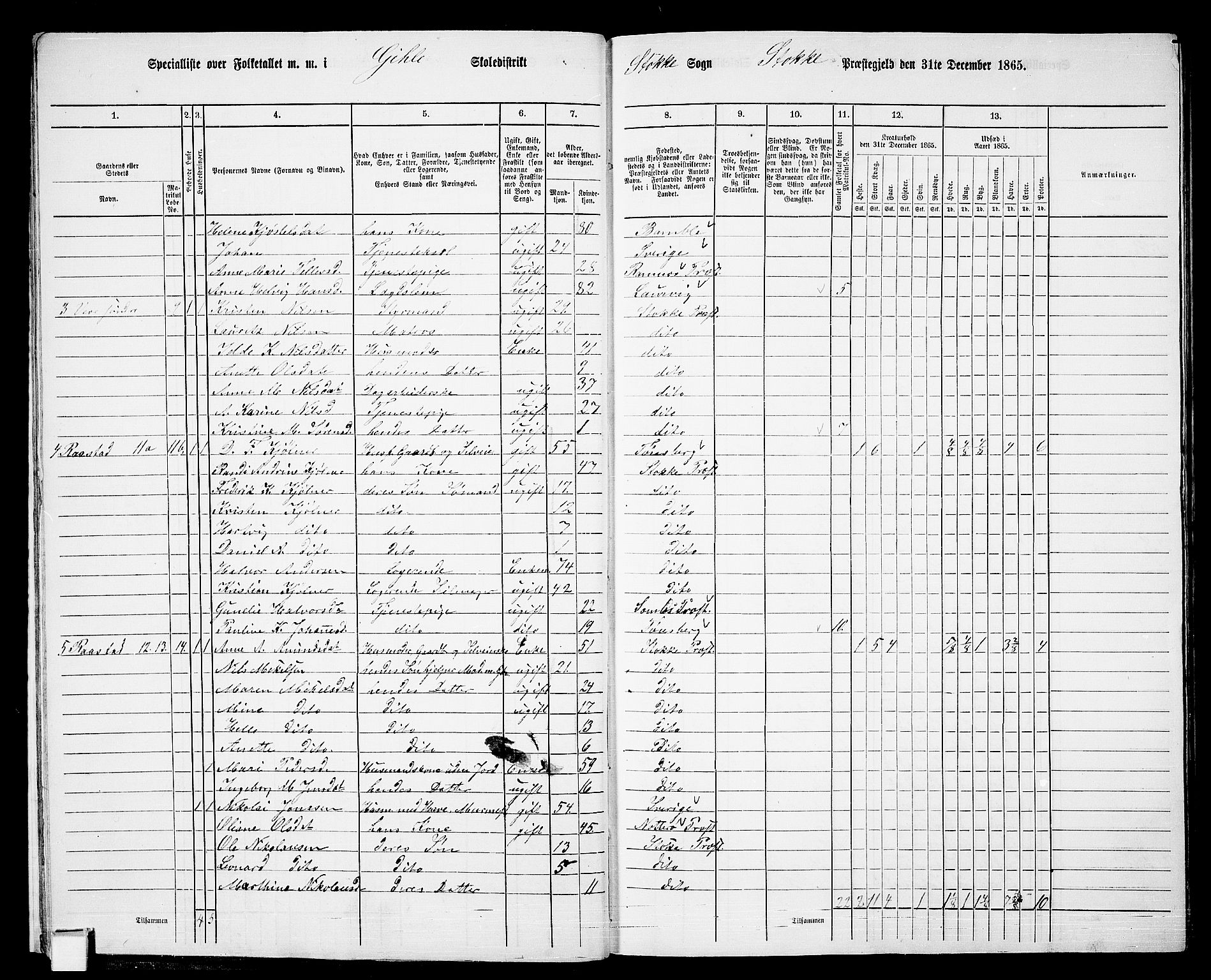 RA, 1865 census for Stokke, 1865, p. 18