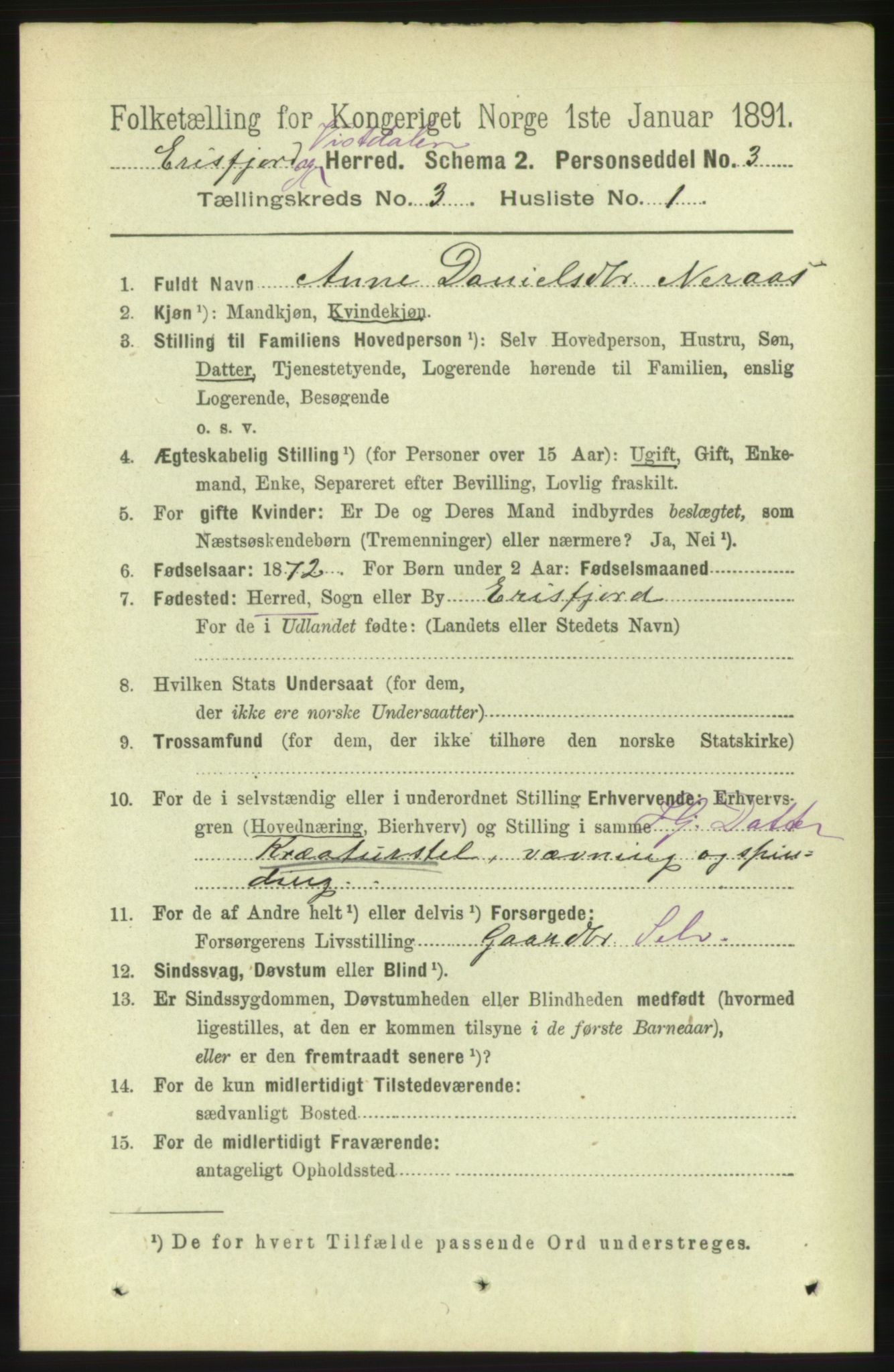 RA, 1891 census for 1542 Eresfjord og Vistdal, 1891, p. 629