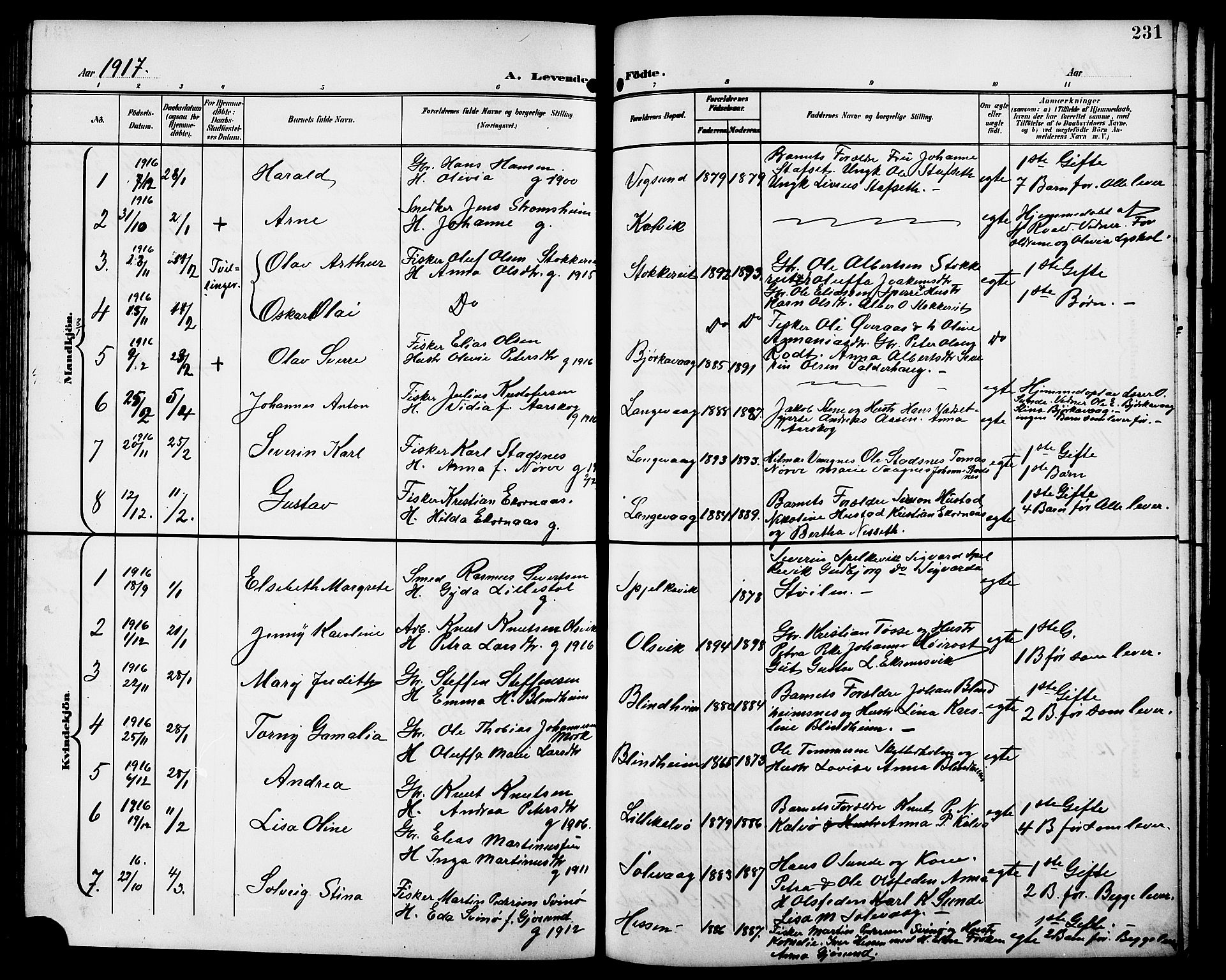 Ministerialprotokoller, klokkerbøker og fødselsregistre - Møre og Romsdal, SAT/A-1454/528/L0432: Parish register (copy) no. 528C13, 1898-1918, p. 231
