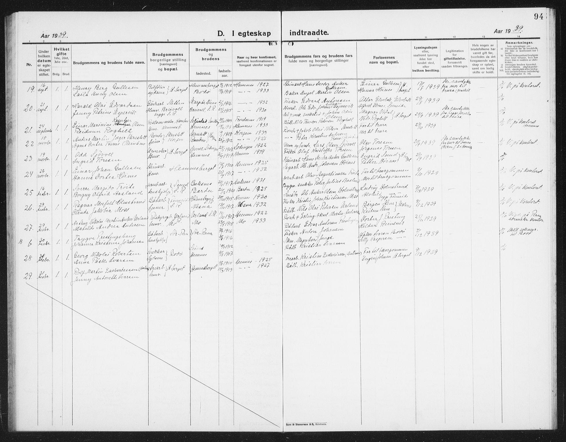 Ministerialprotokoller, klokkerbøker og fødselsregistre - Nordland, AV/SAT-A-1459/825/L0372: Parish register (copy) no. 825C09, 1923-1940, p. 94