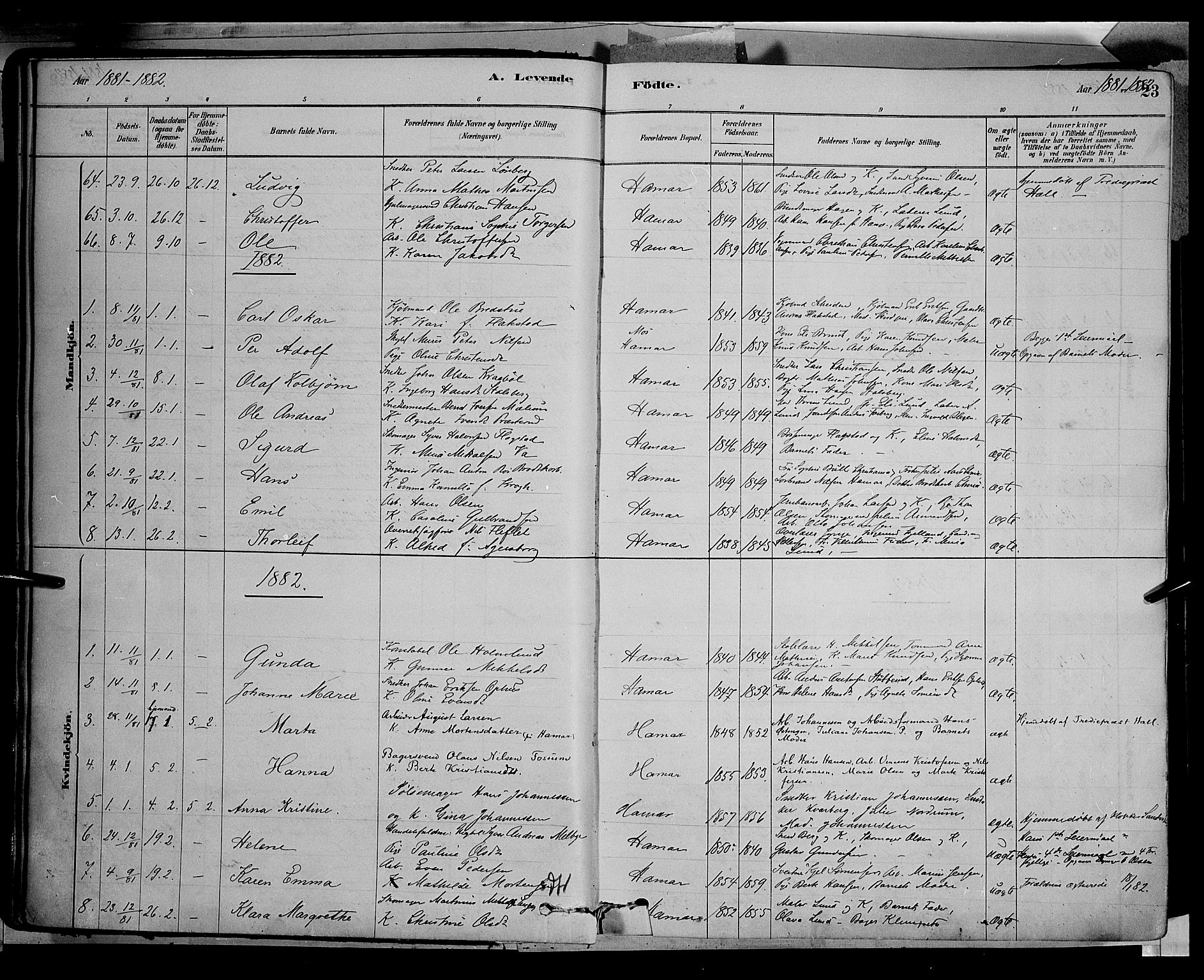 Vang prestekontor, Hedmark, SAH/PREST-008/H/Ha/Haa/L0016: Parish register (official) no. 16, 1878-1889, p. 23