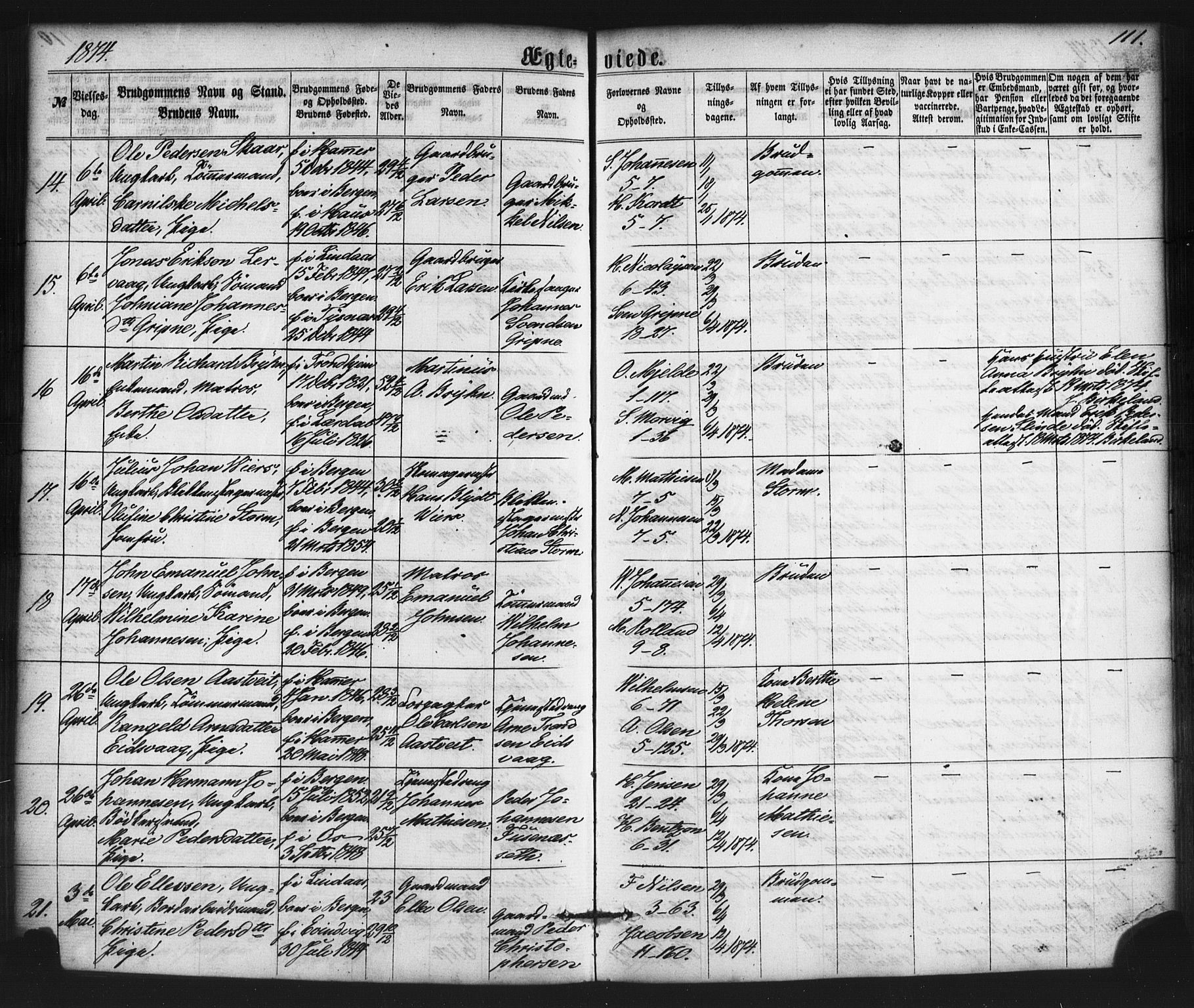 Nykirken Sokneprestembete, AV/SAB-A-77101/H/Haa/L0032: Parish register (official) no. D 2, 1861-1883, p. 111