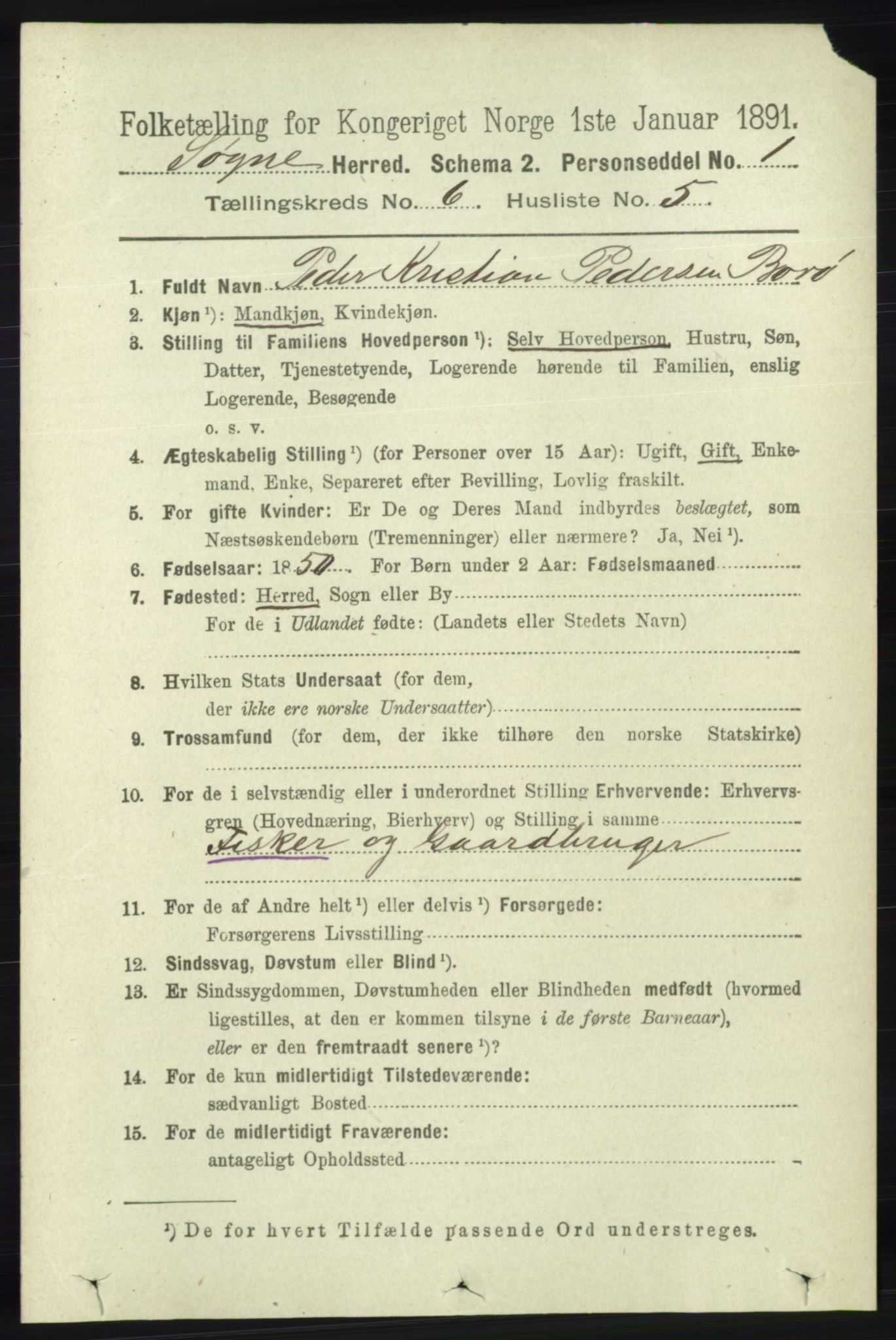 RA, 1891 census for 1018 Søgne, 1891, p. 1390