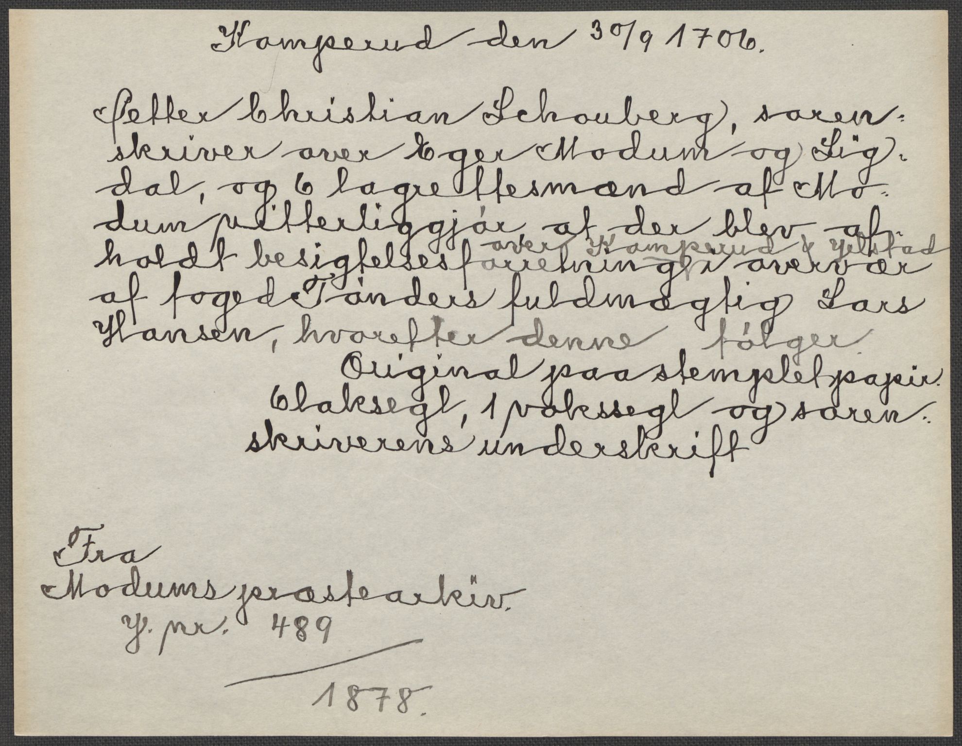 Riksarkivets diplomsamling, AV/RA-EA-5965/F15/L0016: Prestearkiv - Buskerud, 1662-1781, p. 11