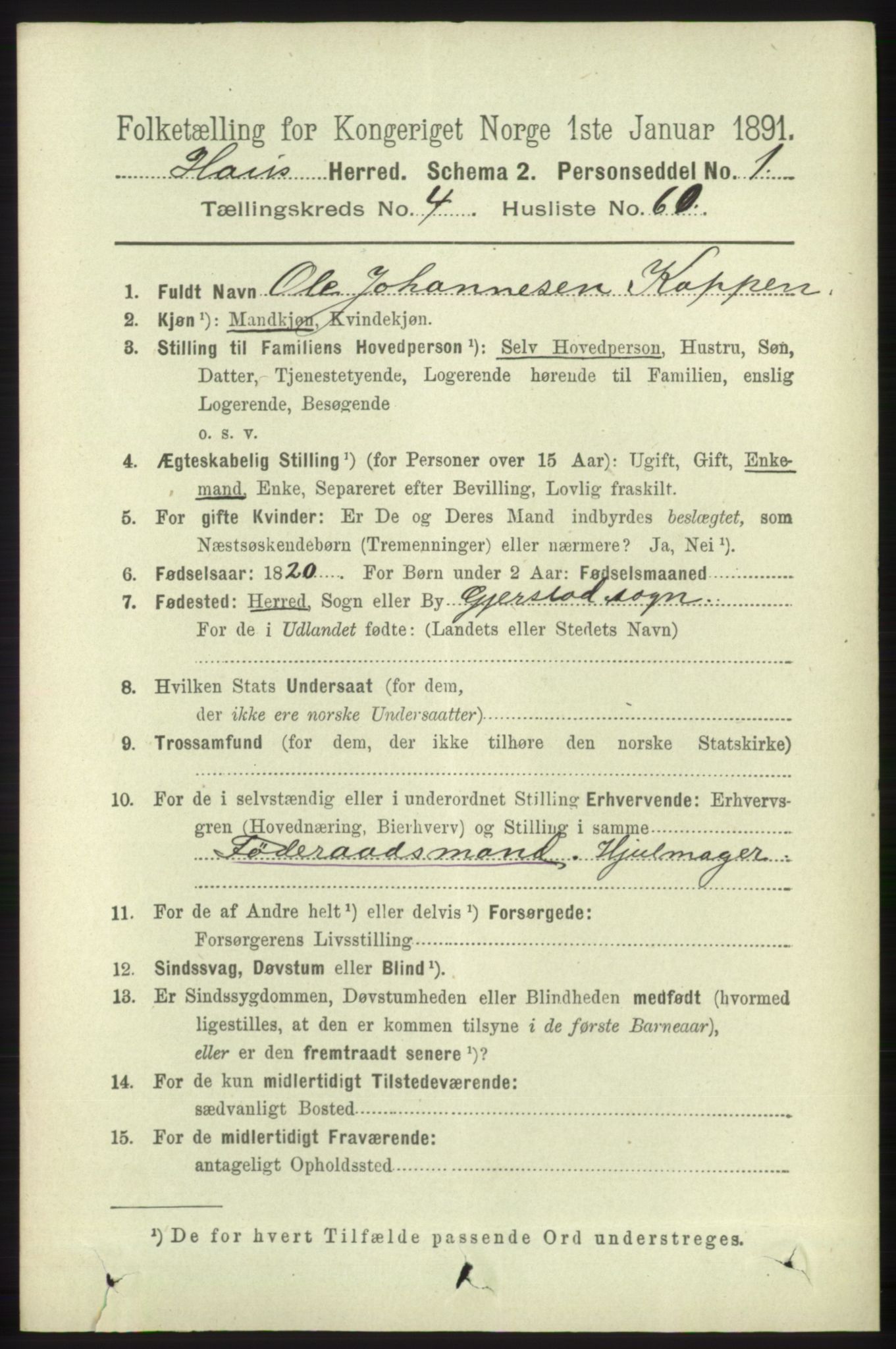 RA, 1891 census for 1250 Haus, 1891, p. 1741