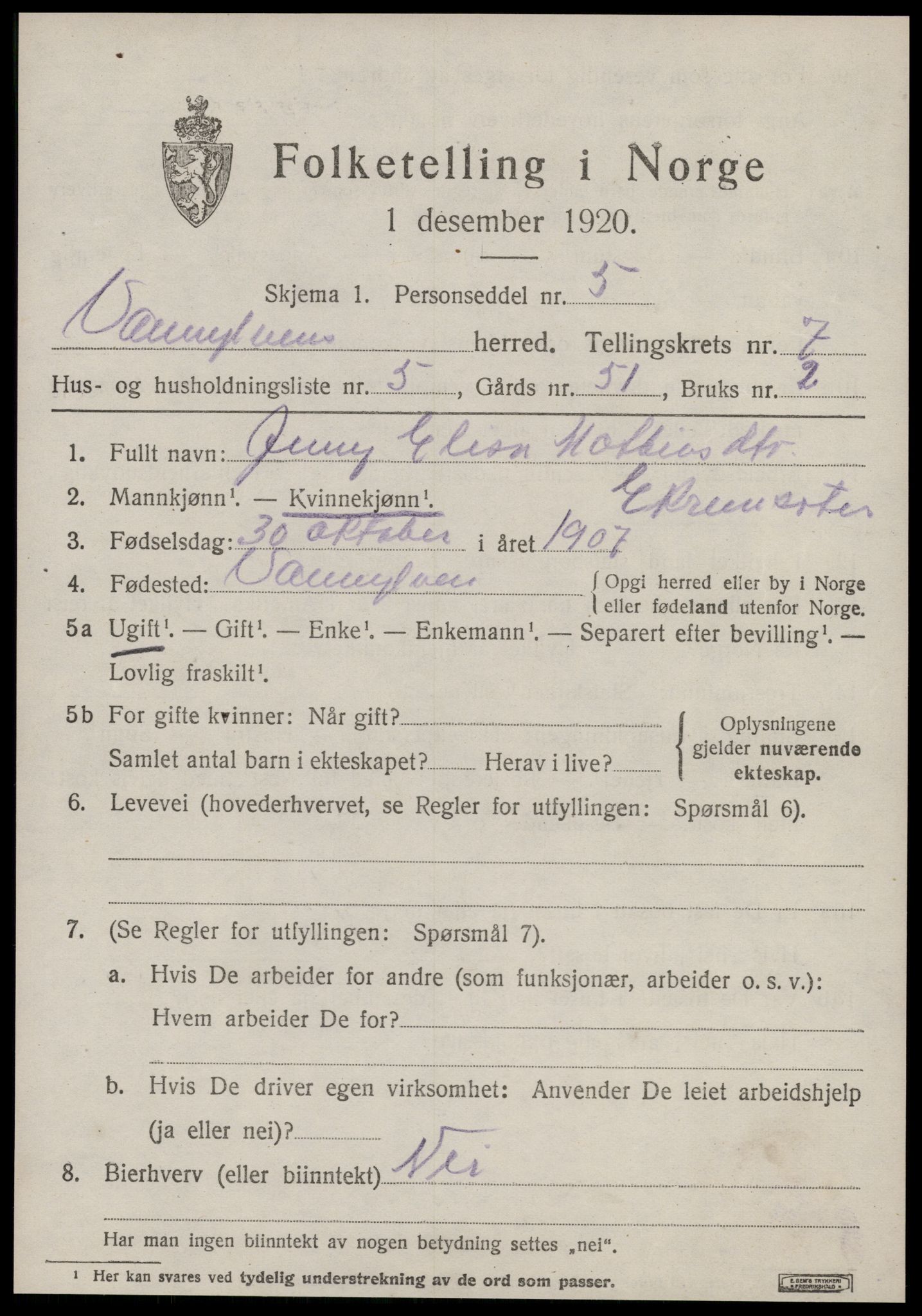 SAT, 1920 census for Vanylven, 1920, p. 4081