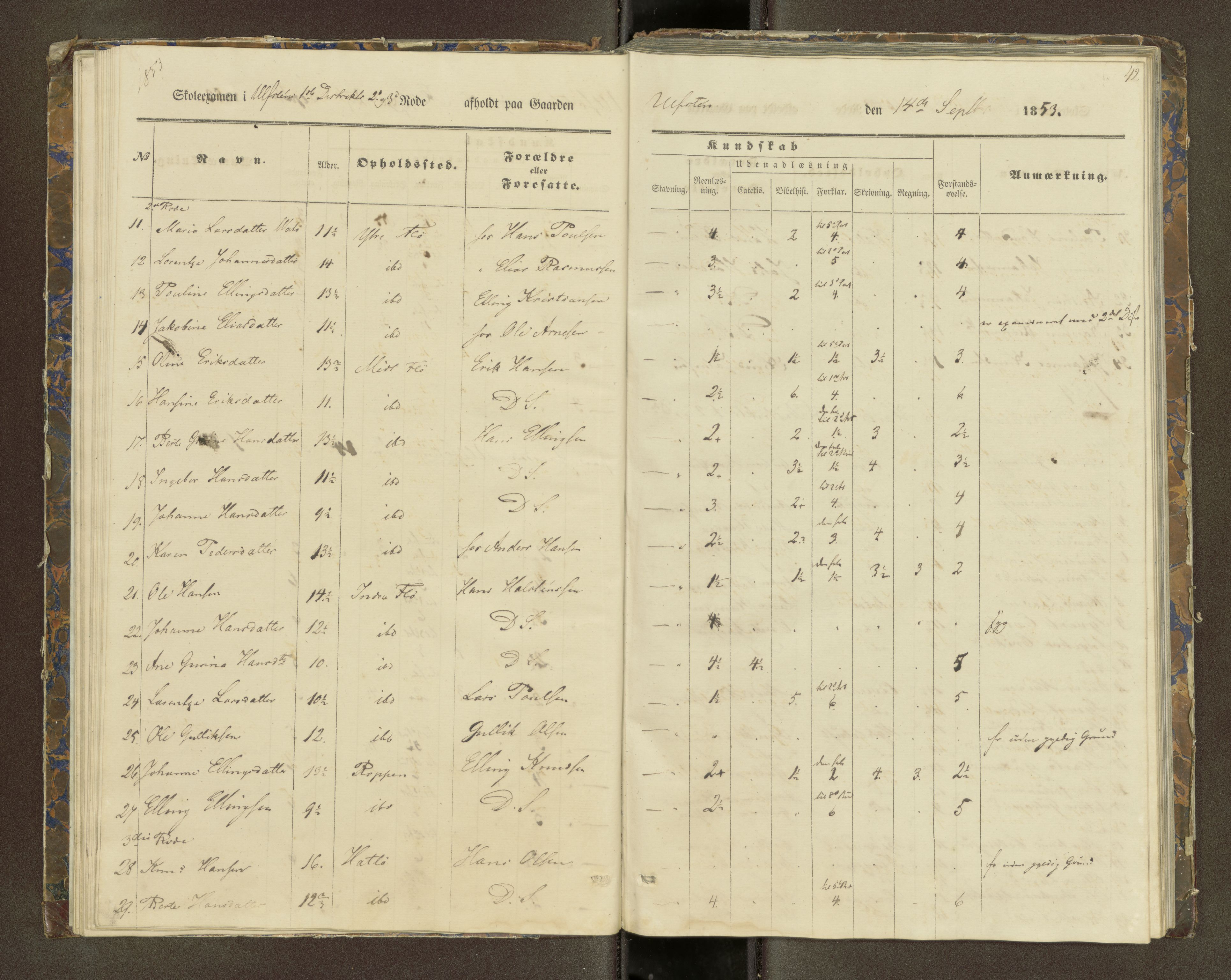 Ulstein sokneprestkontor, SAT/A-1005/1/III/III2/III2f/L0001: Skoleeksamensprotokoll, 1850-1861, p. 42