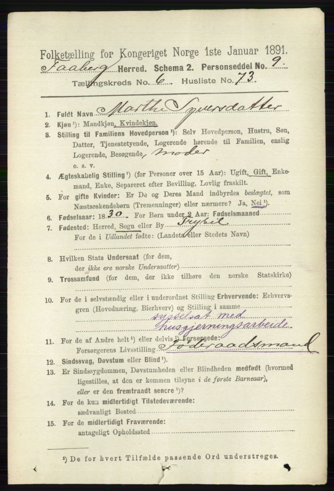 RA, 1891 census for 0524 Fåberg, 1891, p. 2677