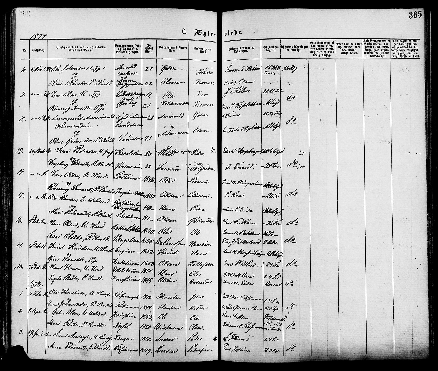 Nord-Fron prestekontor, SAH/PREST-080/H/Ha/Haa/L0002: Parish register (official) no. 2, 1865-1883, p. 365