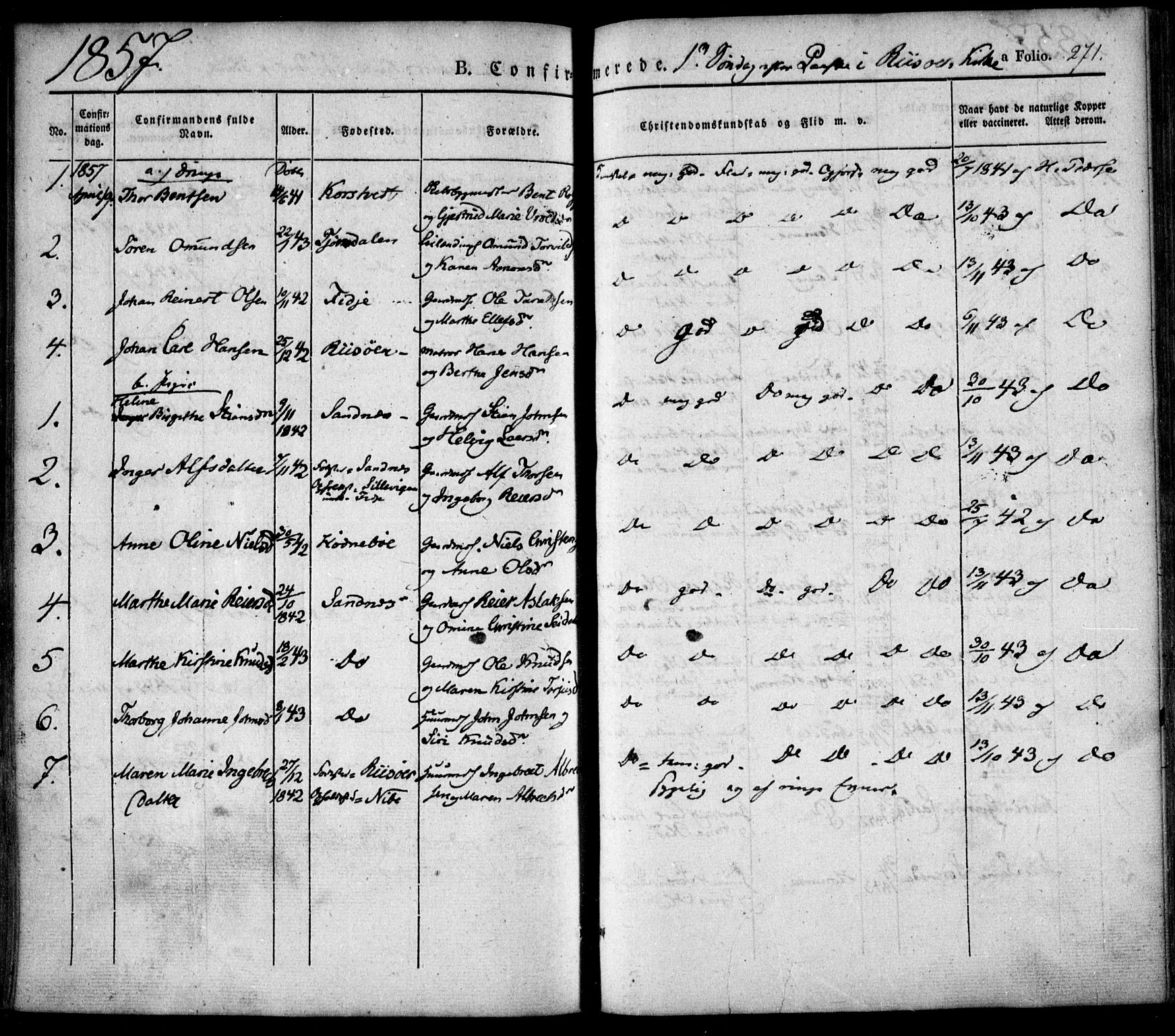 Søndeled sokneprestkontor, AV/SAK-1111-0038/F/Fa/L0002: Parish register (official) no. A 2, 1839-1860, p. 271