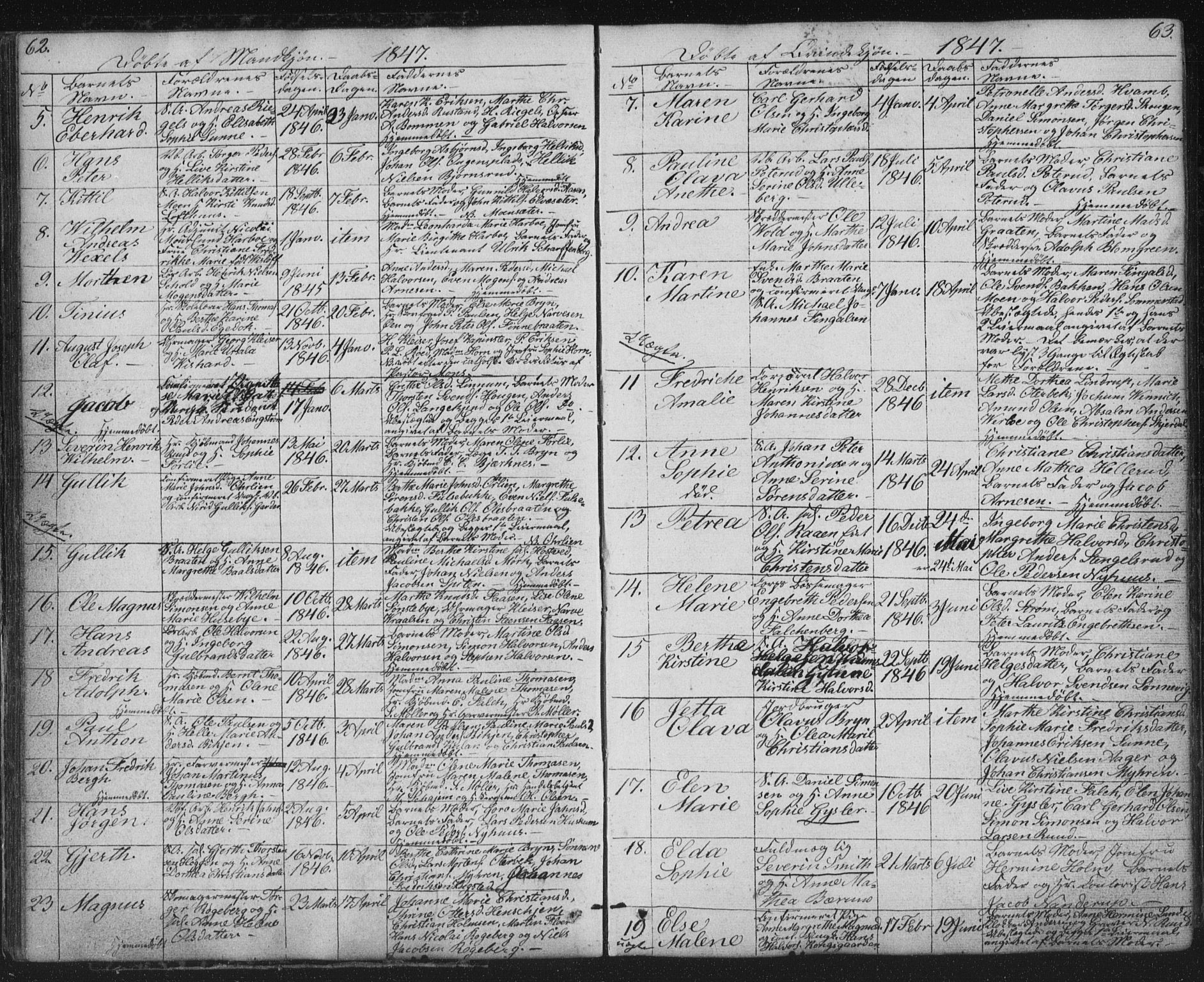 Kongsberg kirkebøker, SAKO/A-22/G/Ga/L0002: Parish register (copy) no. 2, 1839-1858, p. 62-63