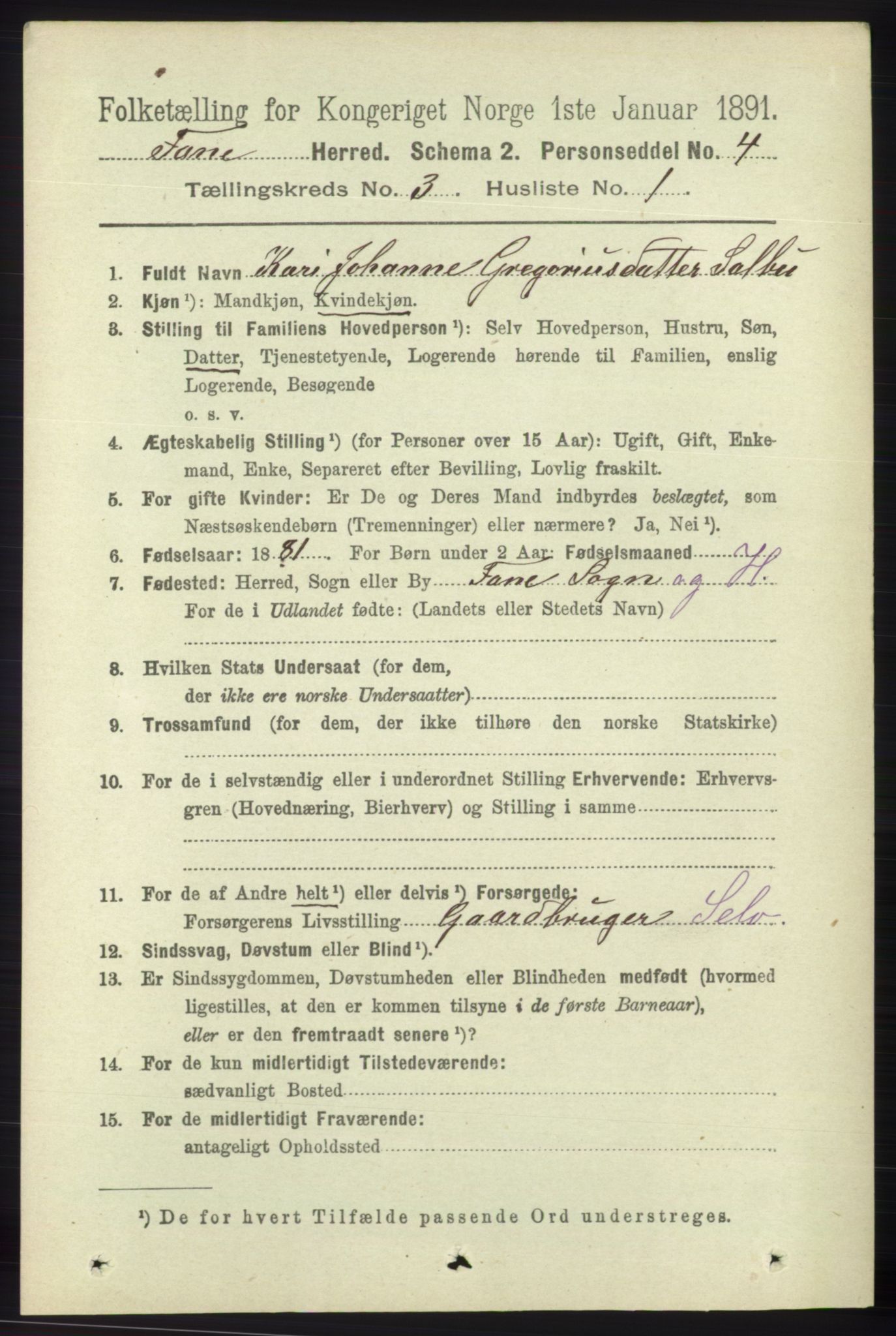 RA, 1891 census for 1249 Fana, 1891, p. 878