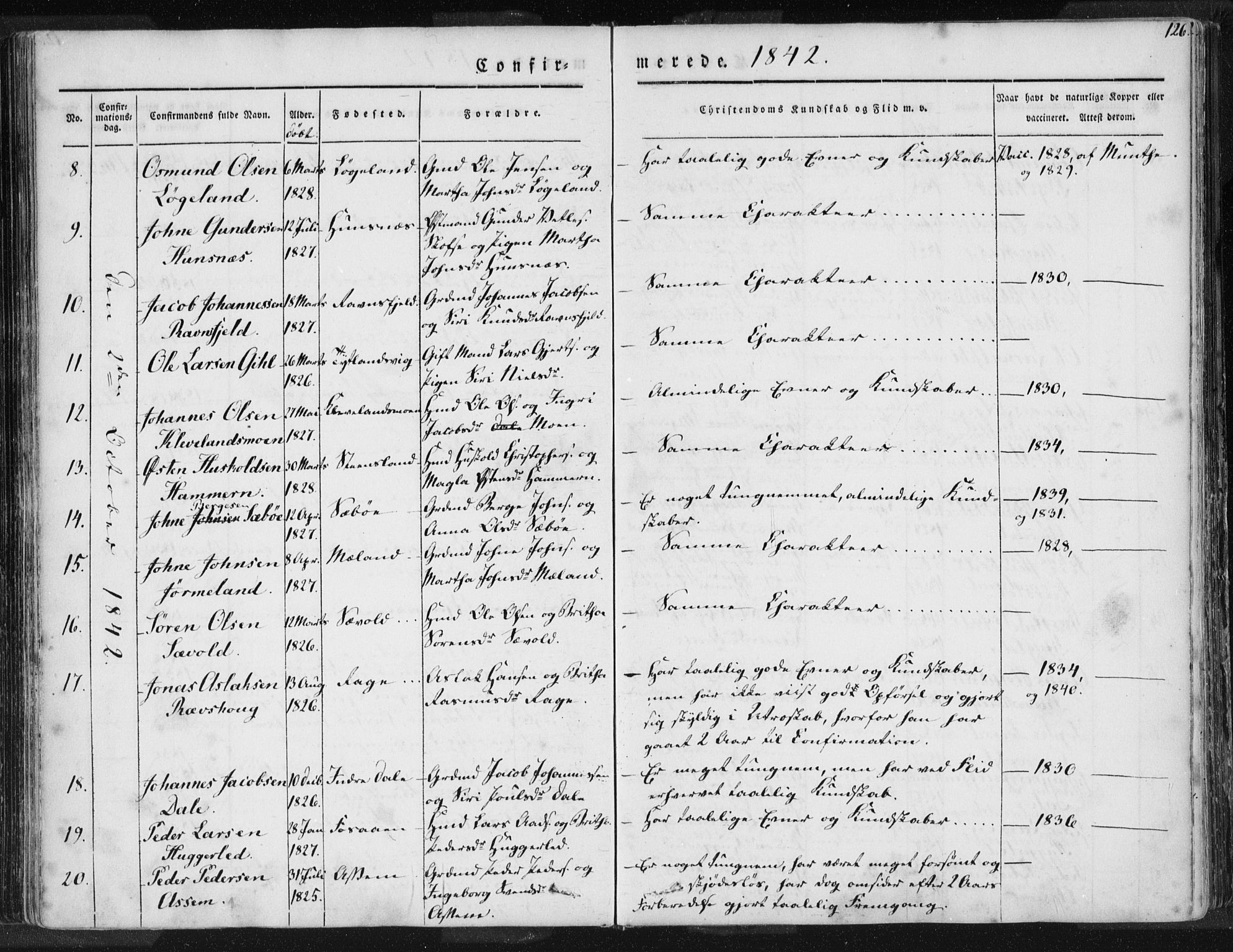 Hjelmeland sokneprestkontor, SAST/A-101843/01/IV/L0006: Parish register (official) no. A 6, 1834-1845, p. 126