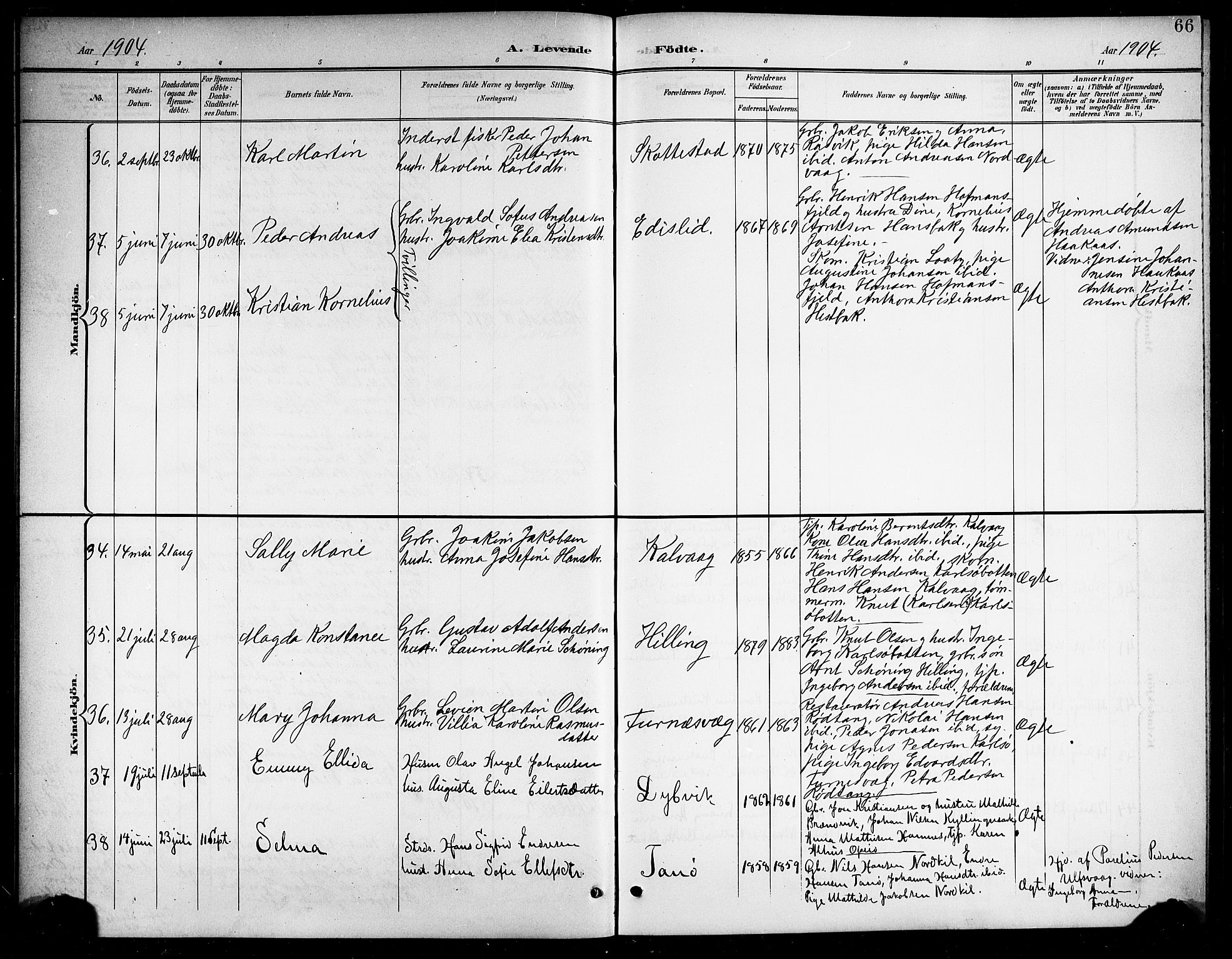 Ministerialprotokoller, klokkerbøker og fødselsregistre - Nordland, AV/SAT-A-1459/859/L0860: Parish register (copy) no. 859C06, 1899-1909, p. 66