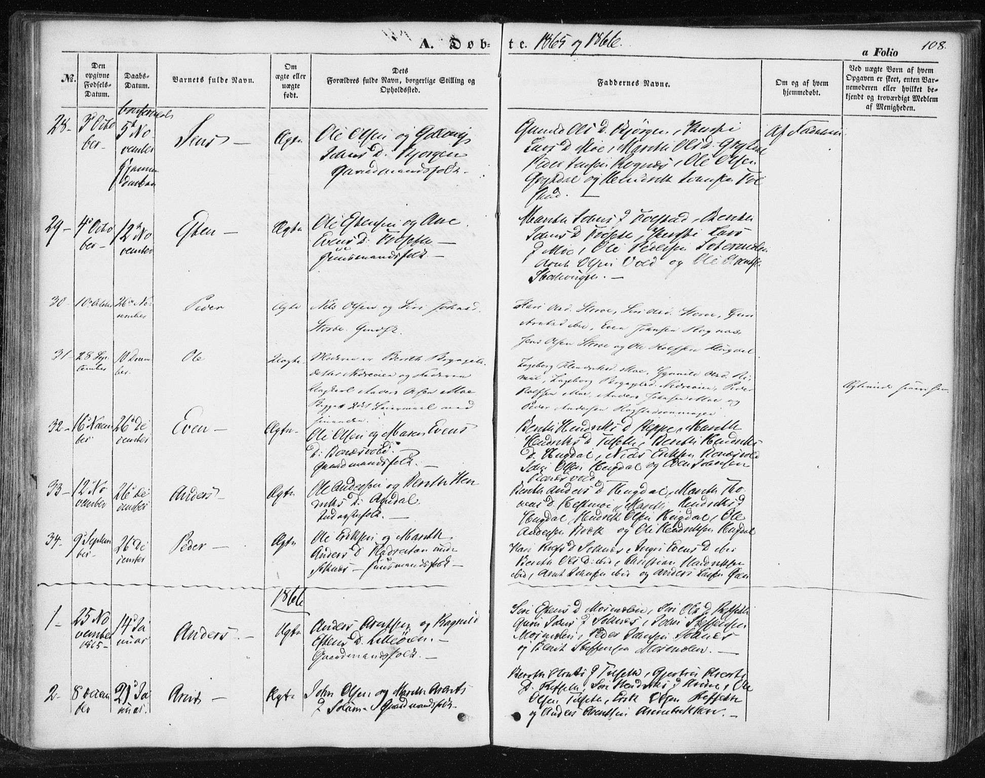 Ministerialprotokoller, klokkerbøker og fødselsregistre - Sør-Trøndelag, SAT/A-1456/687/L1000: Parish register (official) no. 687A06, 1848-1869, p. 108