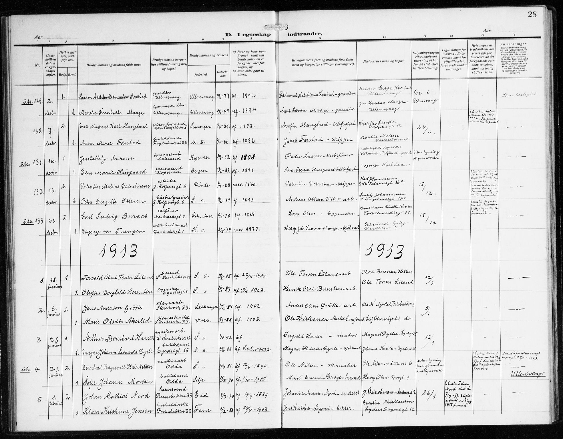 Sandviken Sokneprestembete, SAB/A-77601/H/Ha/L0015: Parish register (official) no. D 2, 1911-1923, p. 28