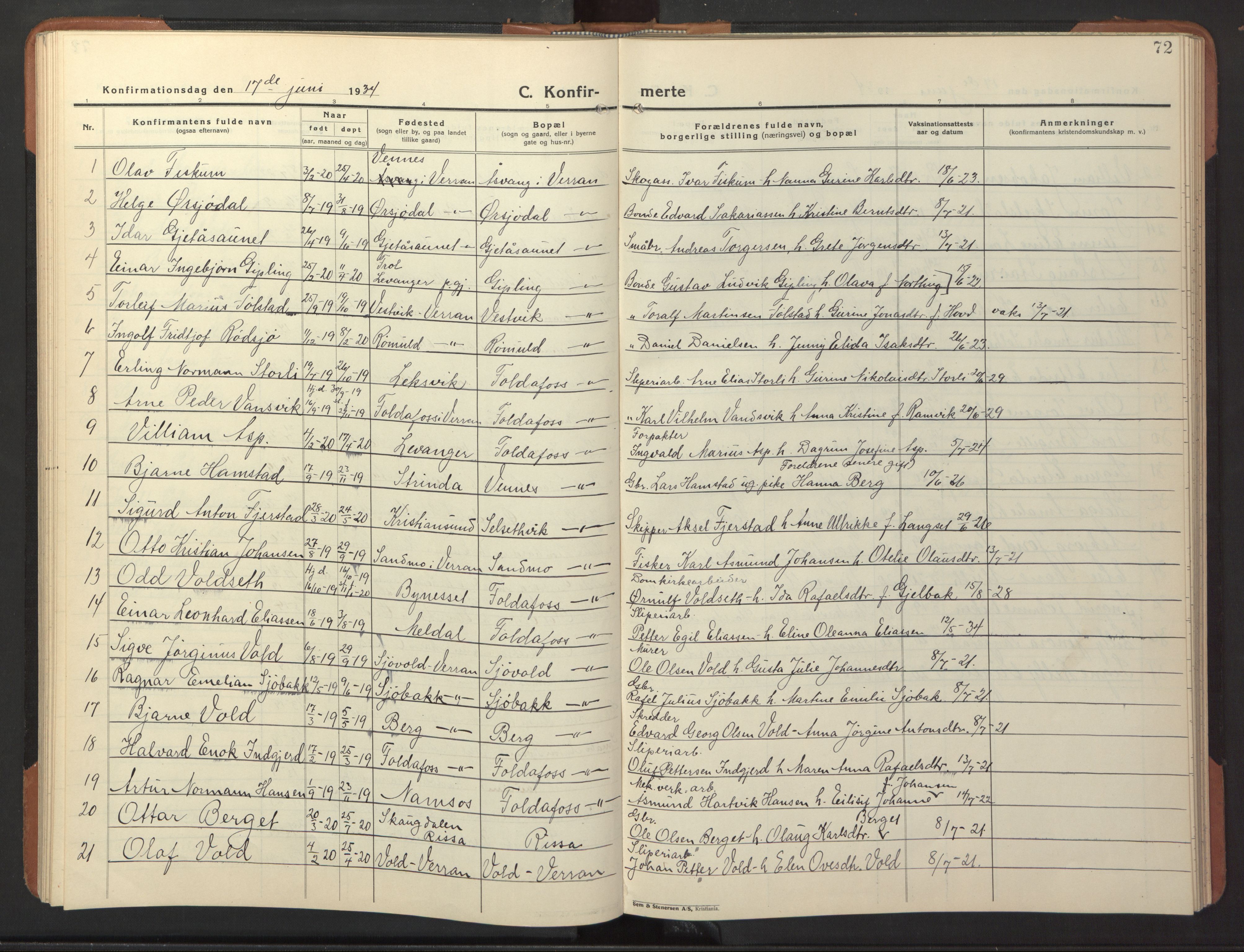 Ministerialprotokoller, klokkerbøker og fødselsregistre - Nord-Trøndelag, SAT/A-1458/744/L0425: Parish register (copy) no. 744C04, 1924-1947, p. 72