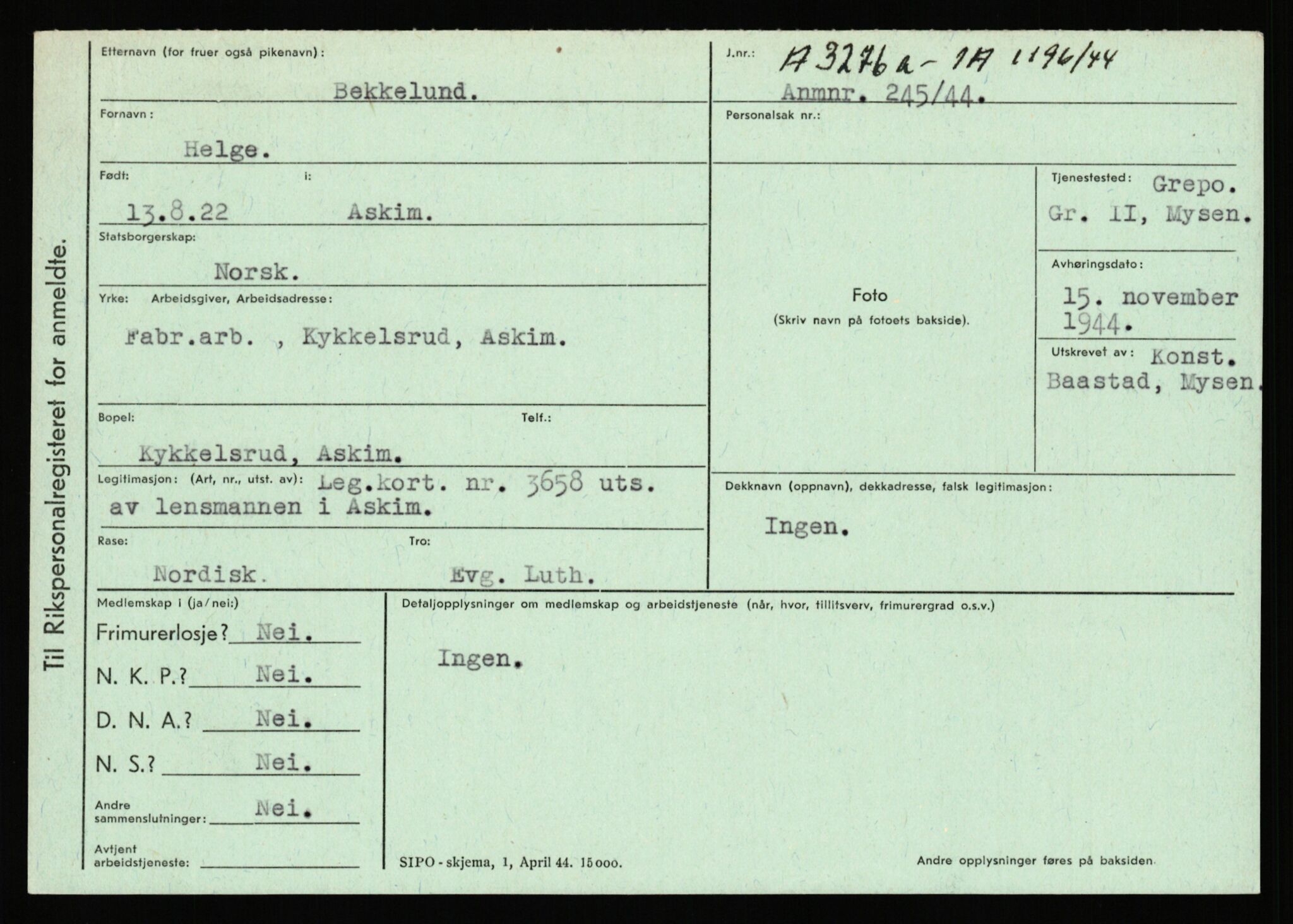 Statspolitiet - Hovedkontoret / Osloavdelingen, AV/RA-S-1329/C/Ca/L0002: Arneberg - Brand, 1943-1945, p. 1693