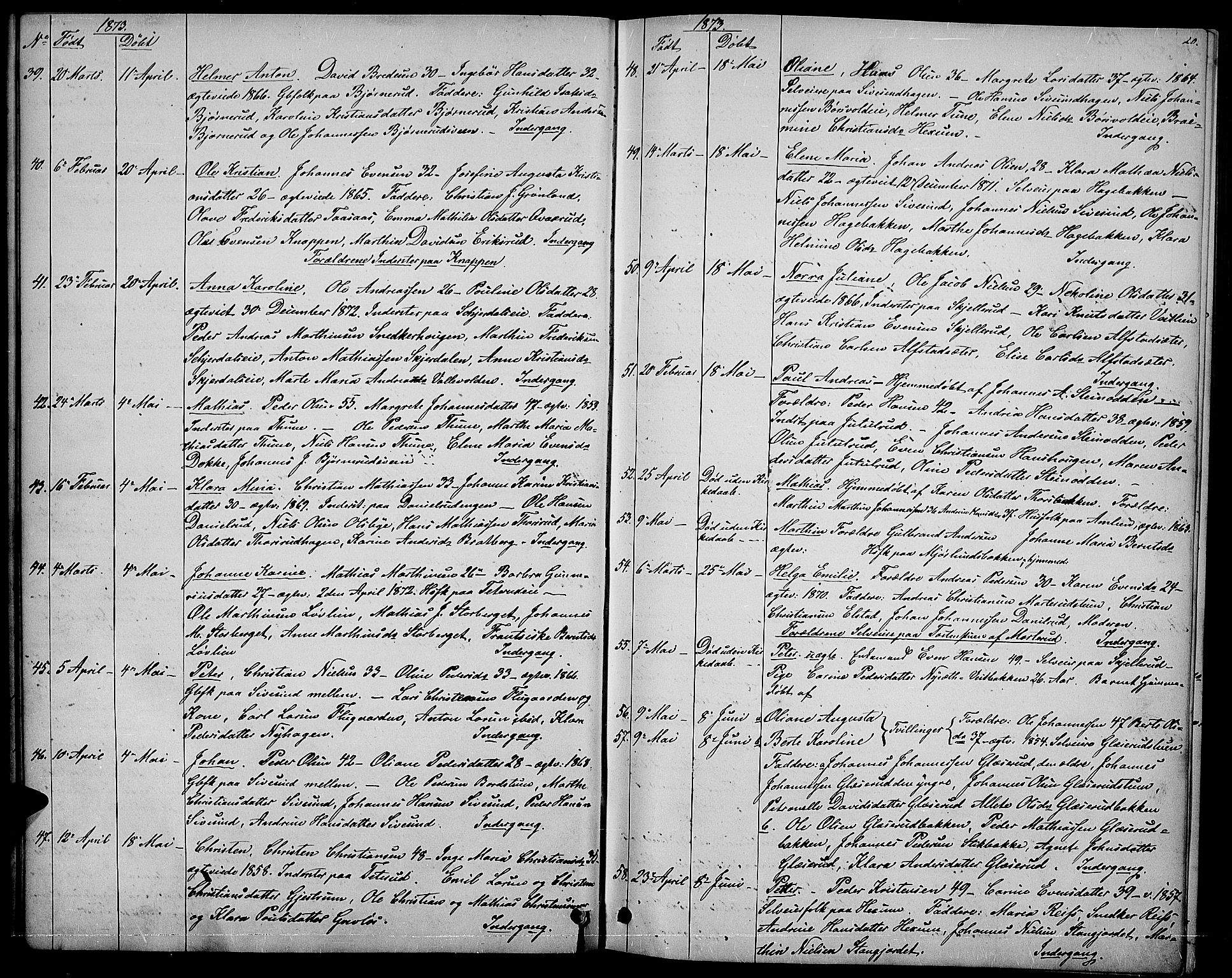 Vestre Toten prestekontor, AV/SAH-PREST-108/H/Ha/Hab/L0006: Parish register (copy) no. 6, 1870-1887, p. 20