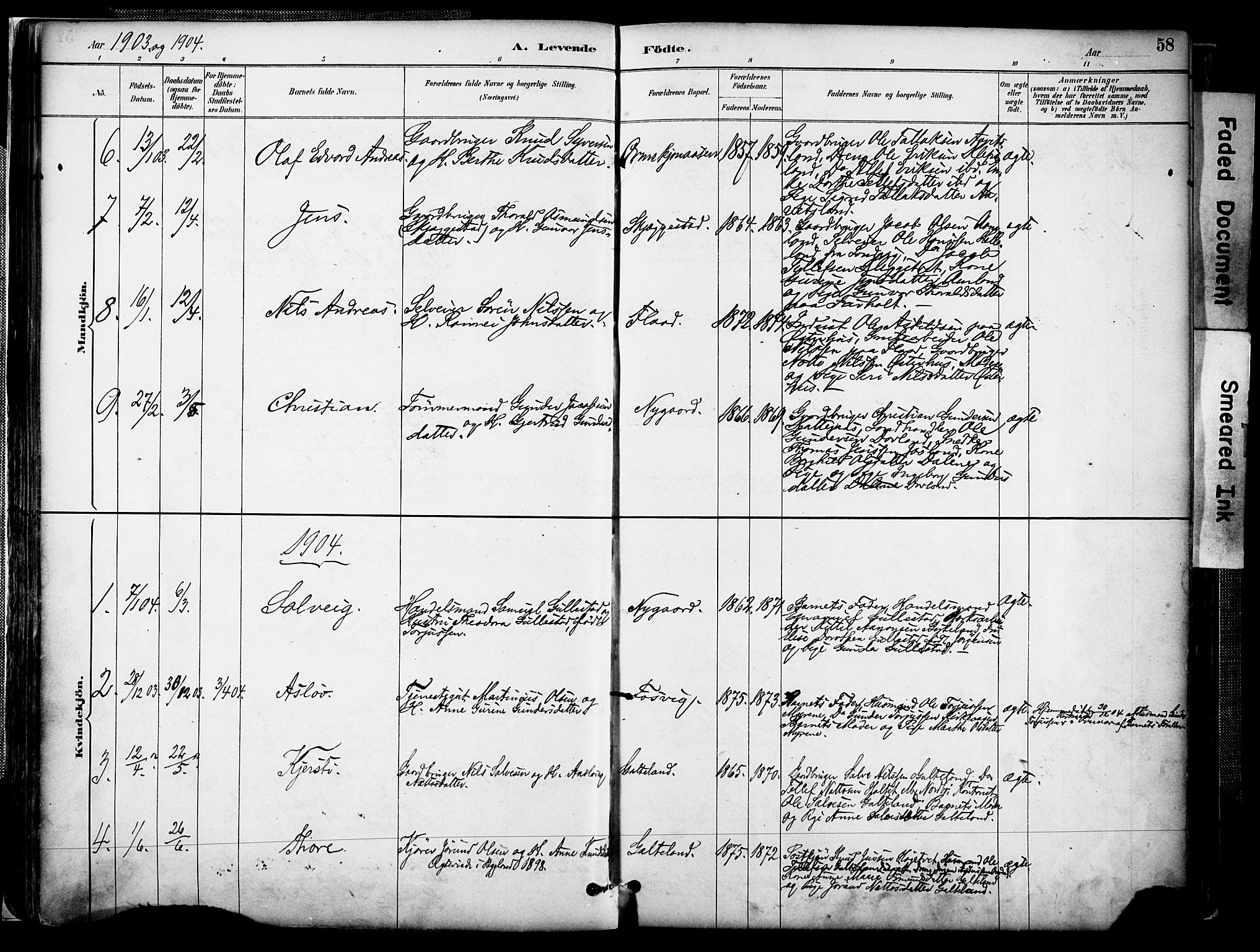 Evje sokneprestkontor, AV/SAK-1111-0008/F/Fa/Faa/L0007: Parish register (official) no. A 7, 1884-1909, p. 58